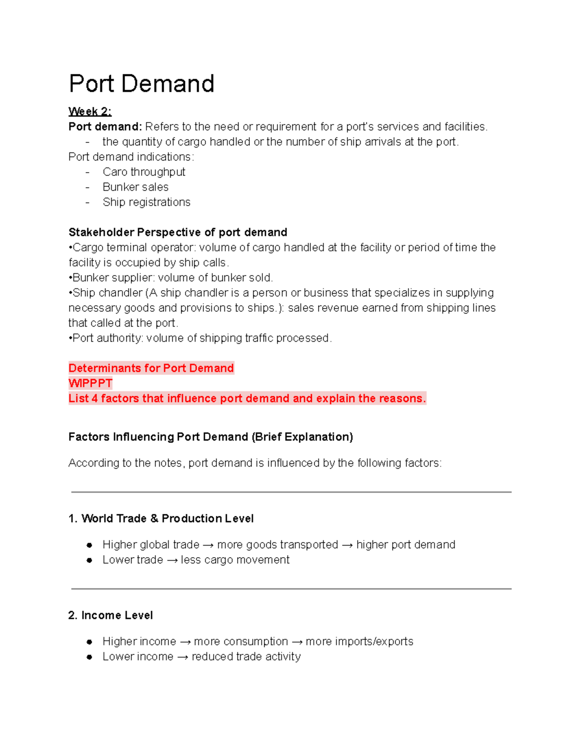 MT2005 Week 2: Understanding Port Demand and Influencing Factors - Studocu