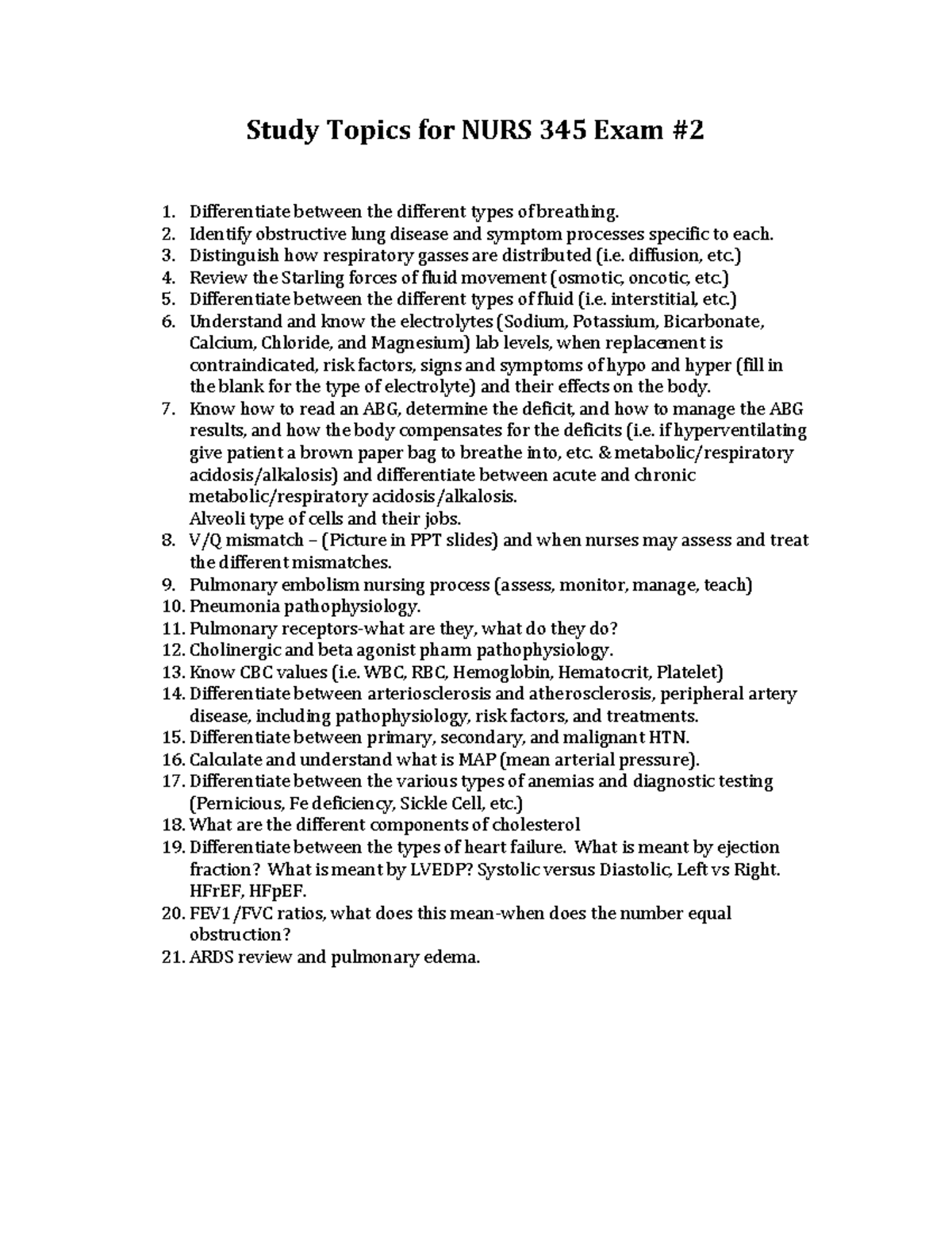 NURS 345 - Exam 2 Study Guide: Key Concepts & Topics for Review - Studocu