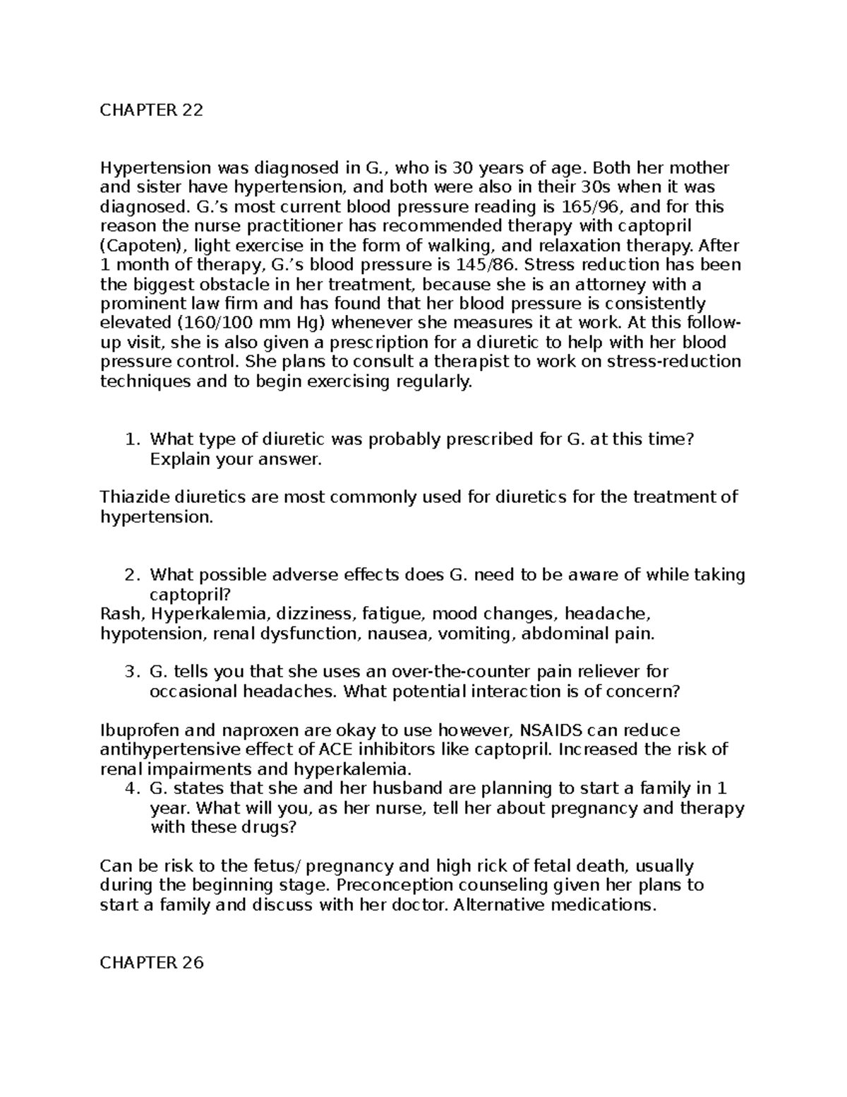CHAPTER 22 & 26 Case Study: Hypertension Management Insights - Studocu