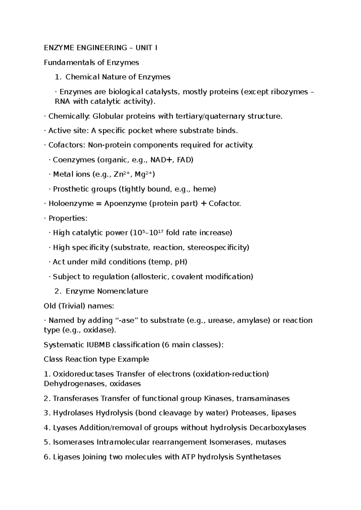 EET 101: Enzyme Engineering & Technology Lecture Notes - Studocu