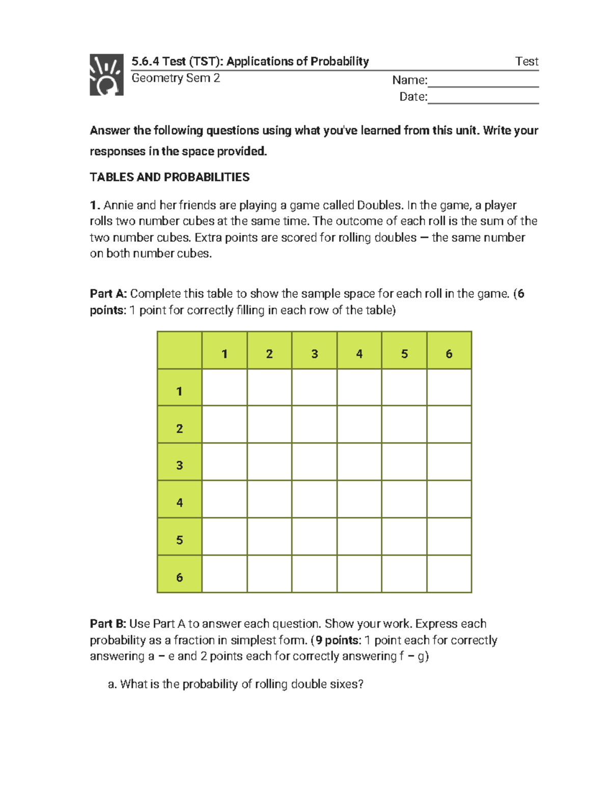 Applications of Probability Geometry Test (TST) - Sem 2 - Studocu