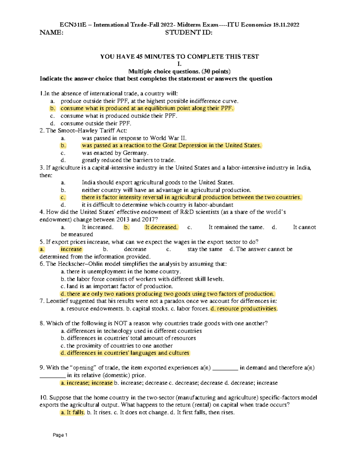 Midterm ECN311E 2022 Answers - International Trade Exam - Studocu