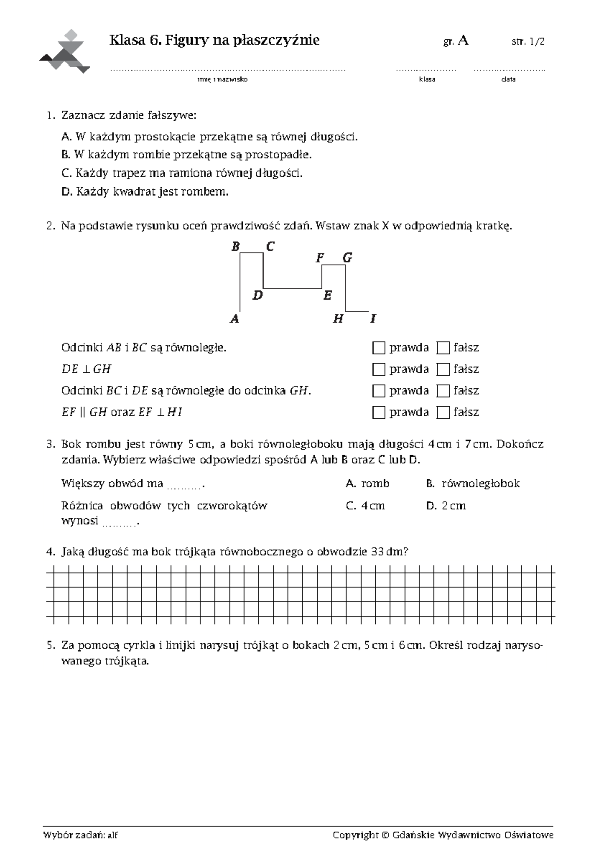 Sprawdzian Klasa 6 Figury Na Płaszczyxnie www.studocu.com