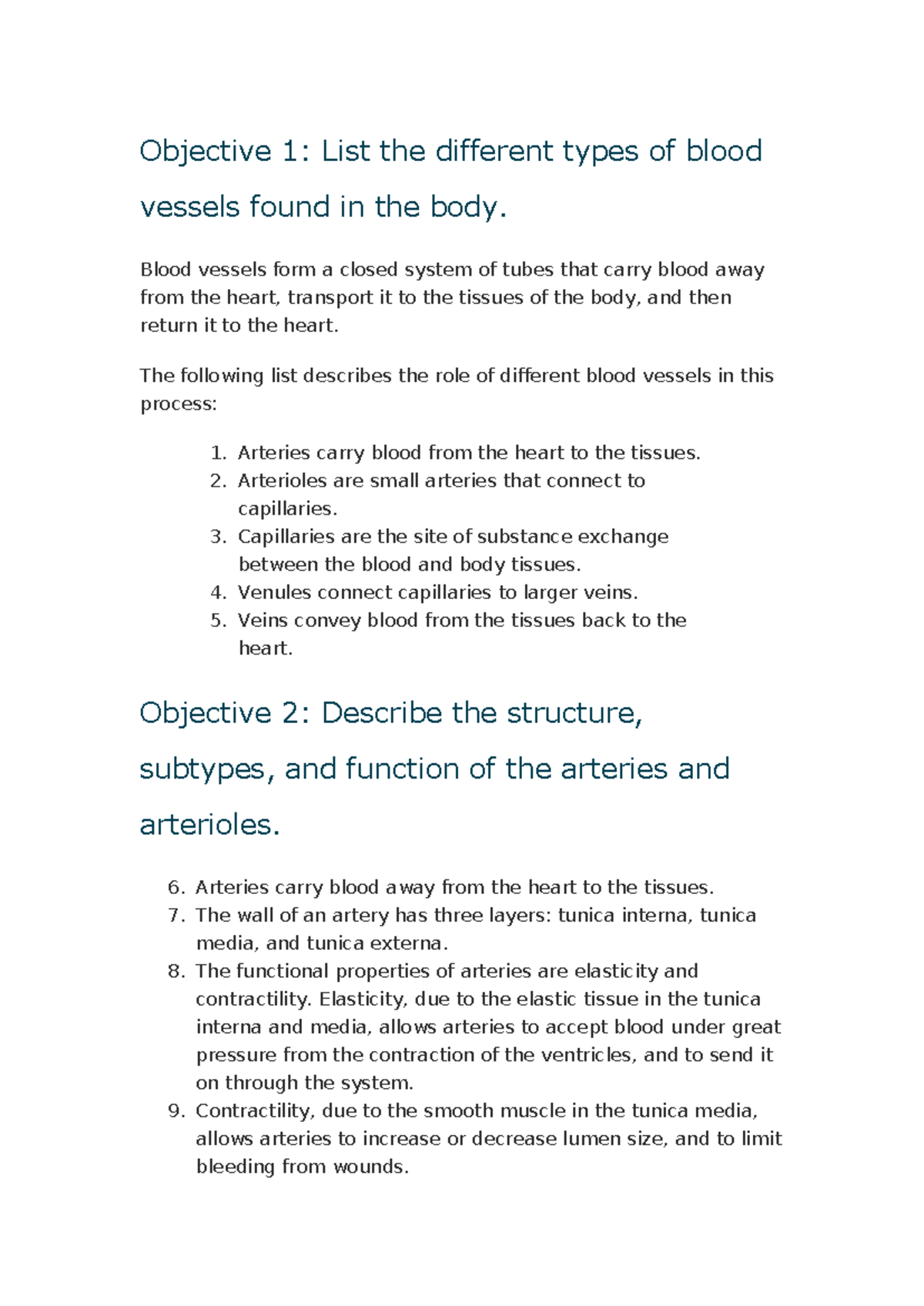 The Cardiovascular System (BIO 101): Blood Vessels & Circulation ...
