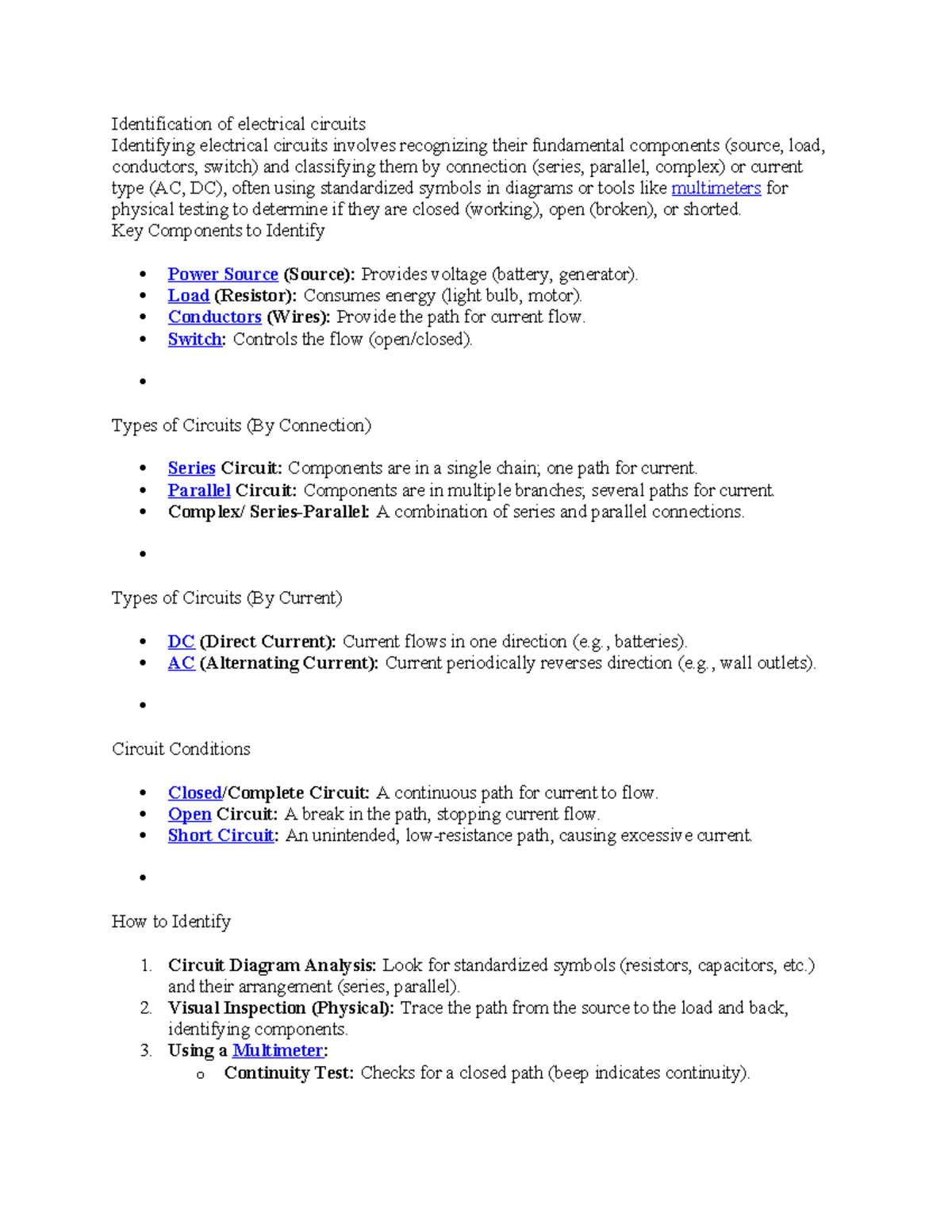 Basic Electronics Notes: Identifying Electrical Circuits and Components ...