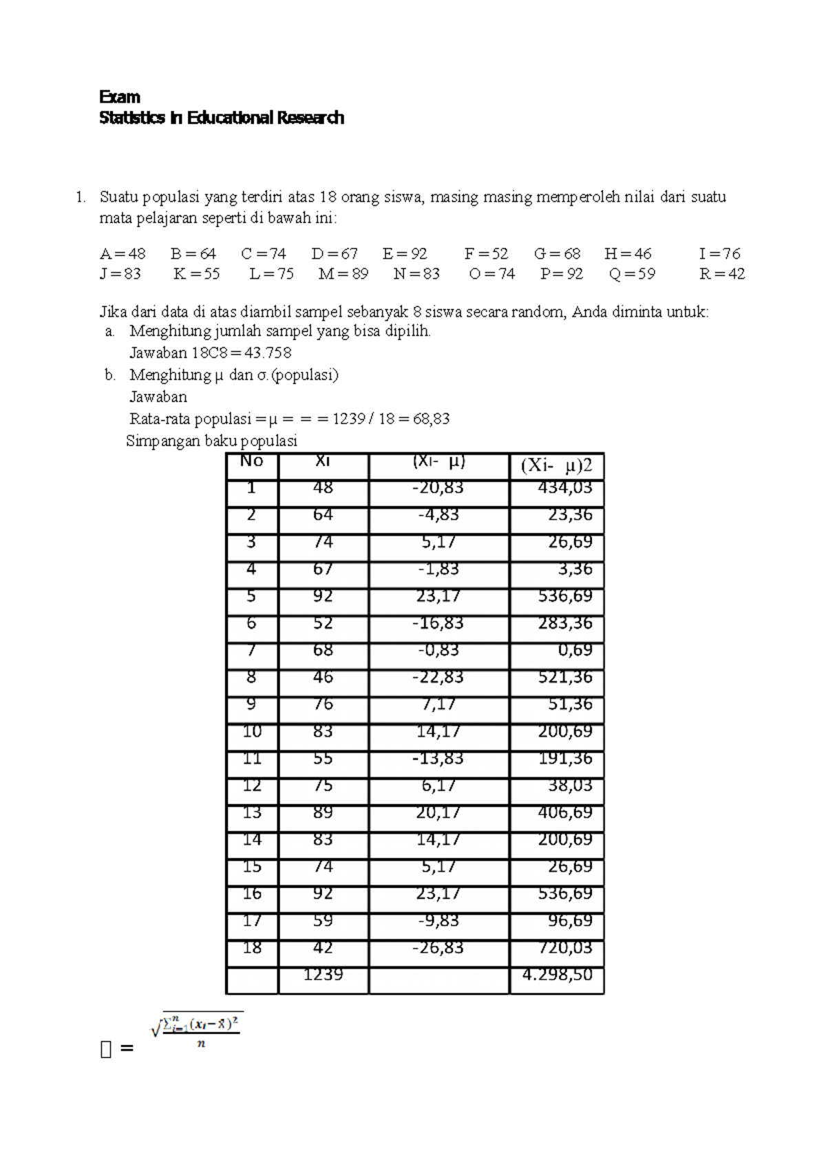 Statistics Exam - Educational Research Analysis and Calculations - Studocu