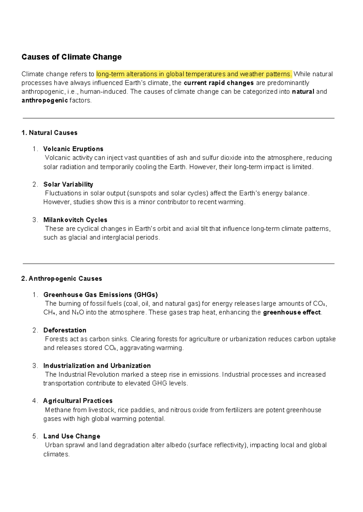 EVS 101: Causes and Effects of Climate Change - Revision Notes - Studocu