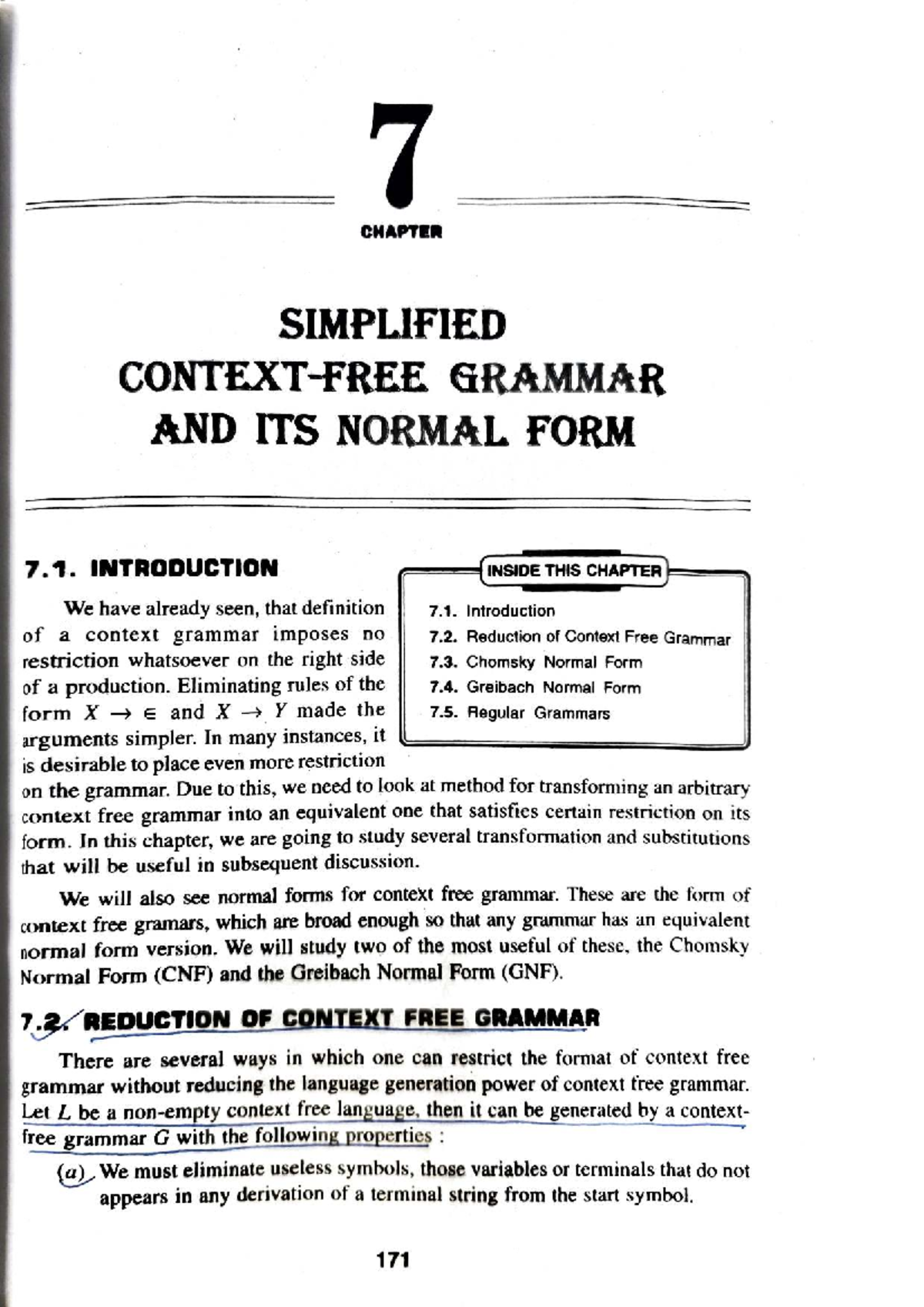 CHAPTER 7: SIMPLIFIED GRAMMAR AND ITS NORMAL FORMS (CFG 2) - Studocu