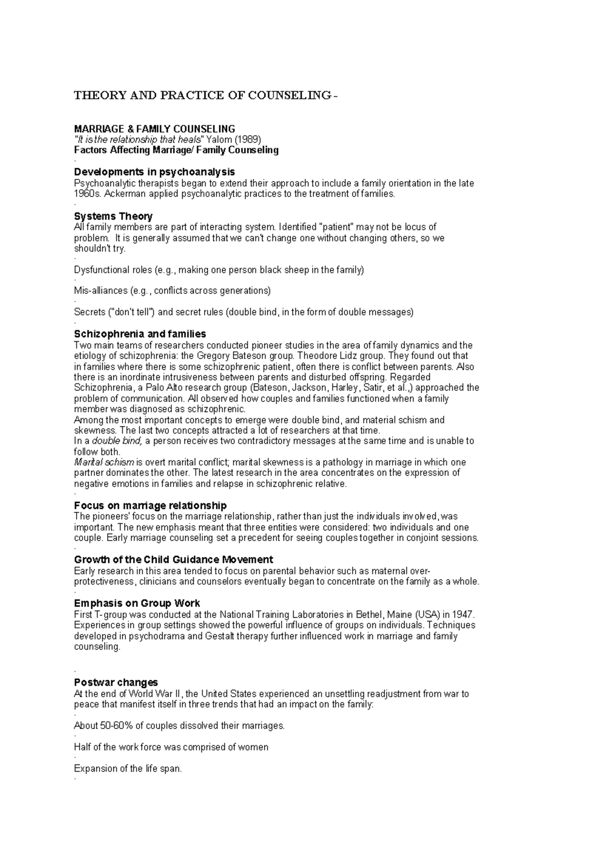 Marriage AND Family 3 - notes - THEORY AND PRACTICE OF COUNSELING ...