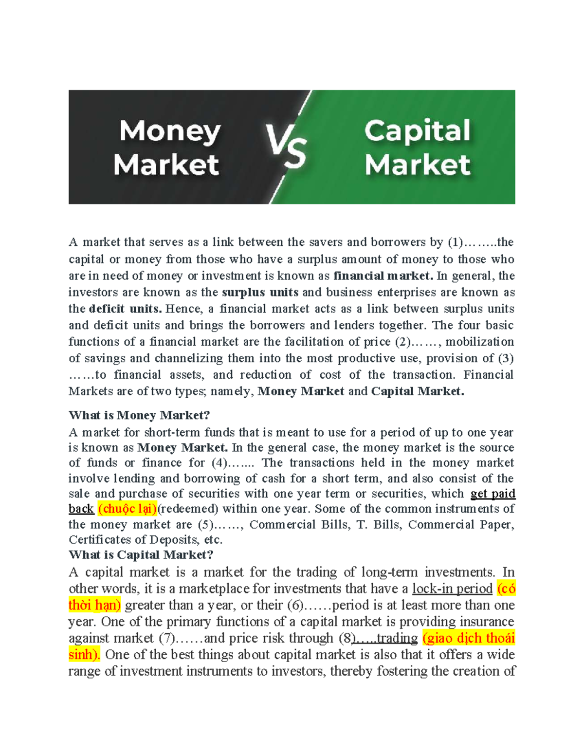 Financial Markets: Money & Capital Market Overview for Students - Studocu