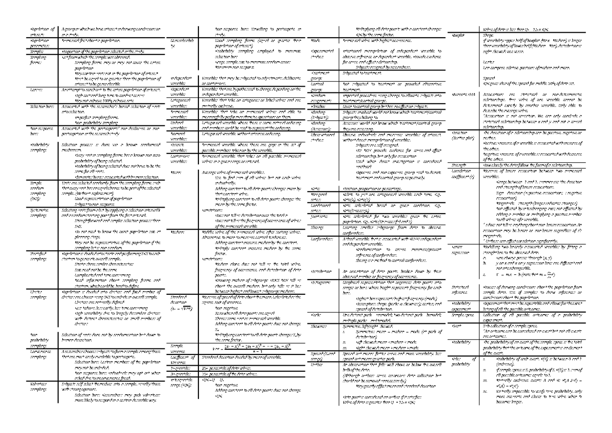 Final Exam Definitions for Statistical Concepts (STA101) - Studocu