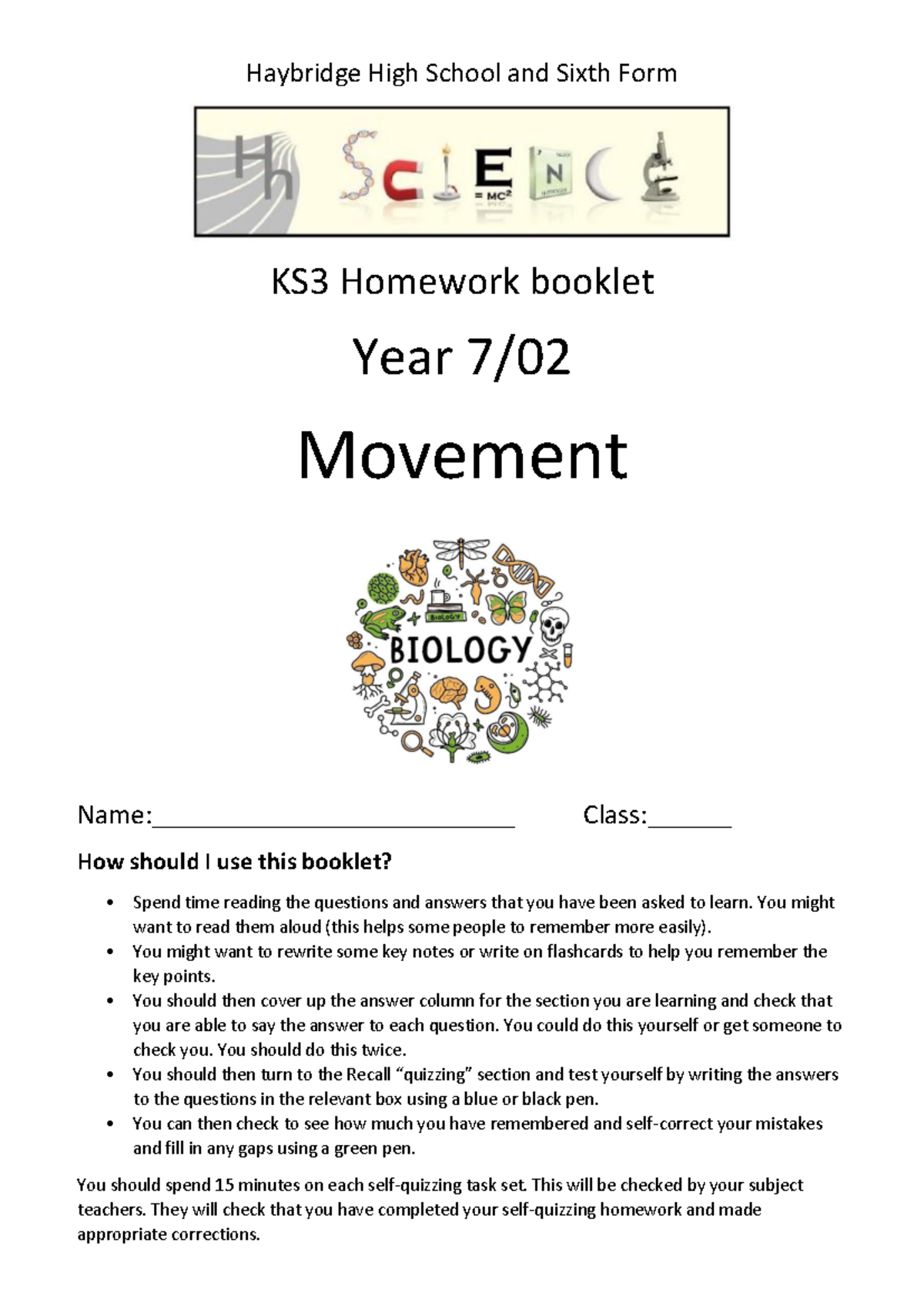 KS3 Homework Booklet: Year 7 Movement - Studocu