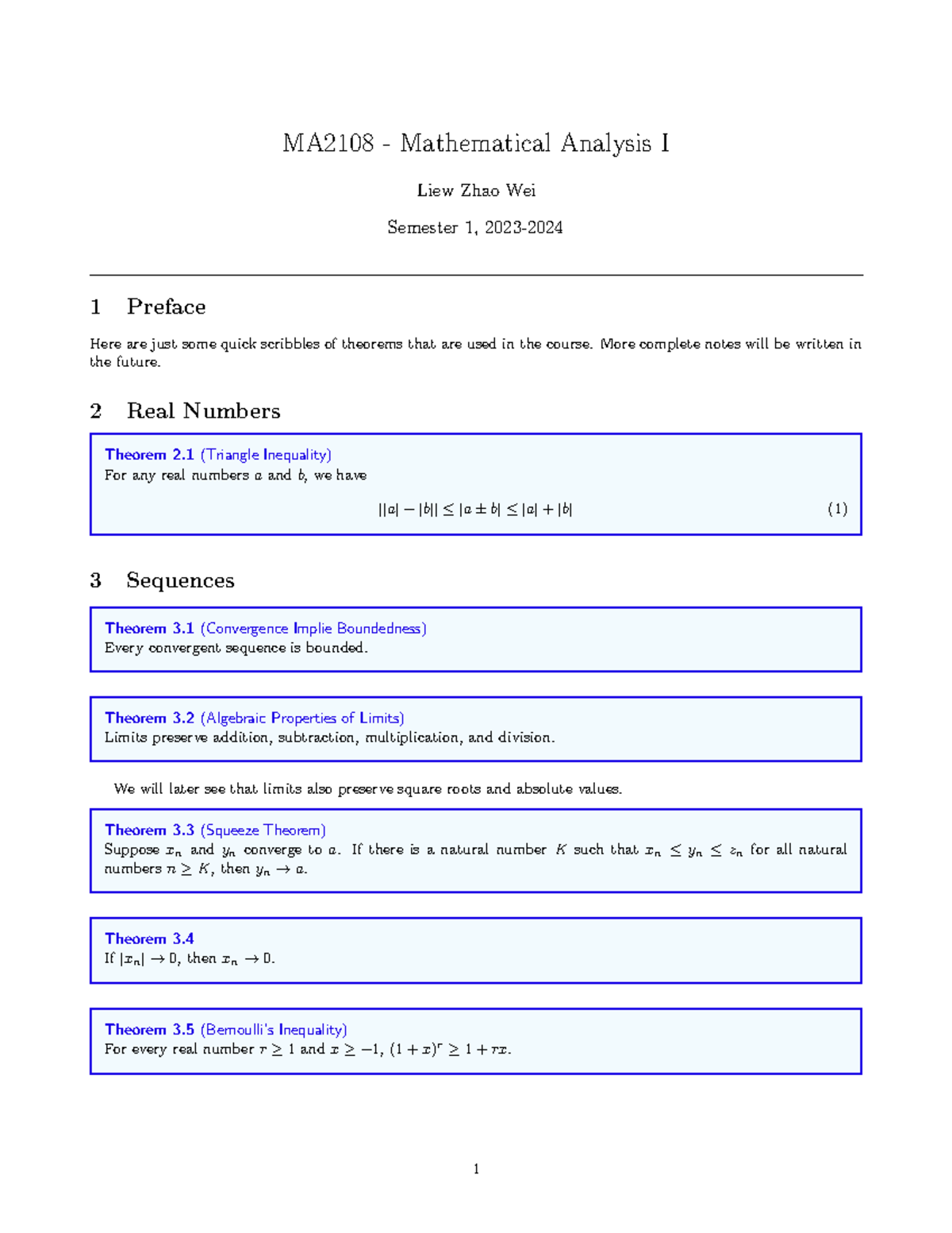 MA2108 Mathematical Analysis I Summary Notes - Semester 1, 2023 - Studocu