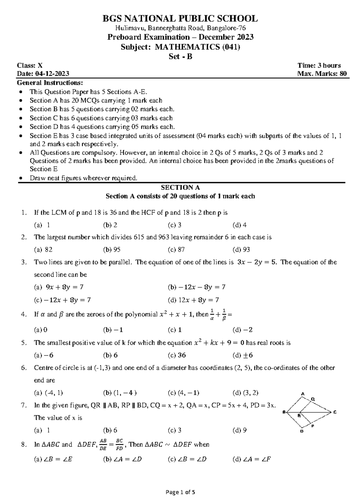 Math X preboard Set B qp - sahodya paper - BGS NATIONAL PUBLIC SCHOOL ...