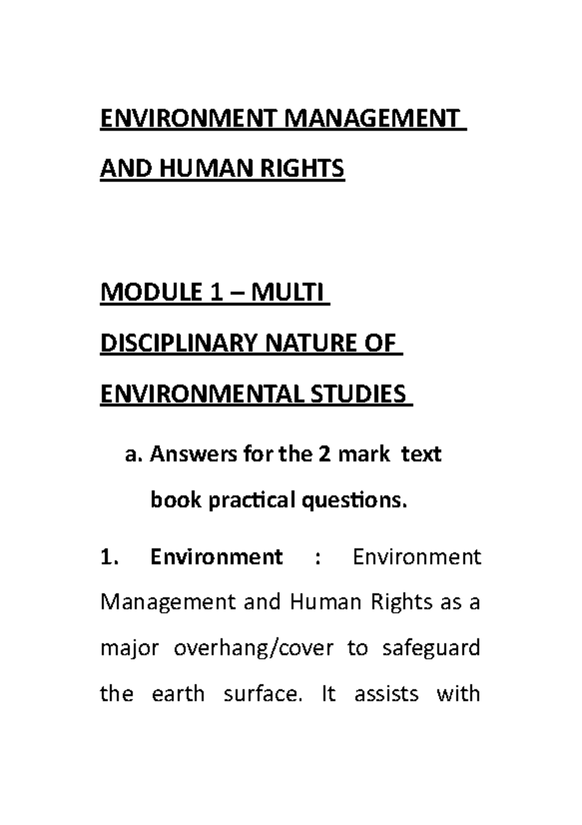 EMHR - Module 1 - Environment Management & Human Rights Notes - Studocu