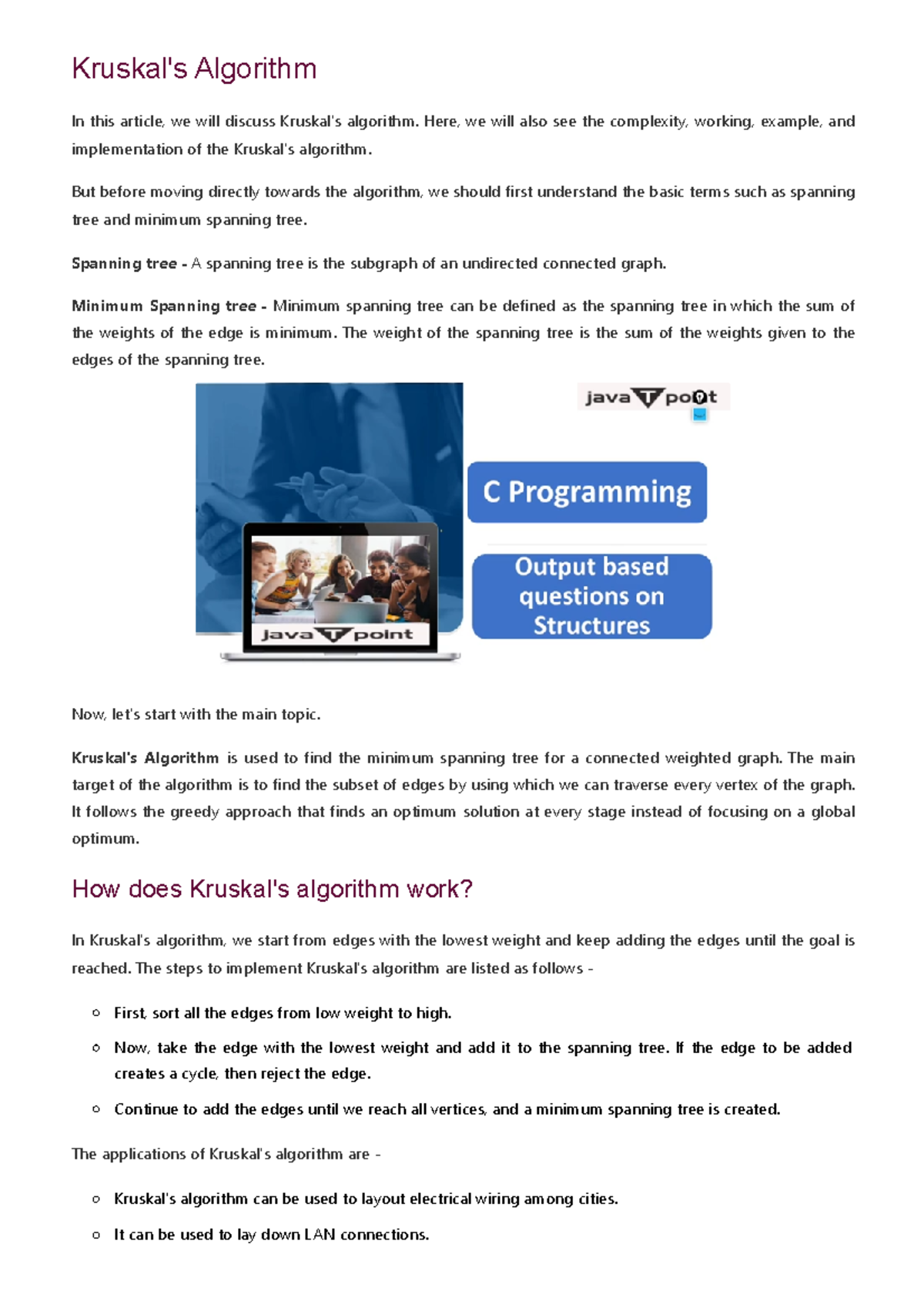 Kruskal's Algorithm: Understanding and Implementation Guide - Studocu