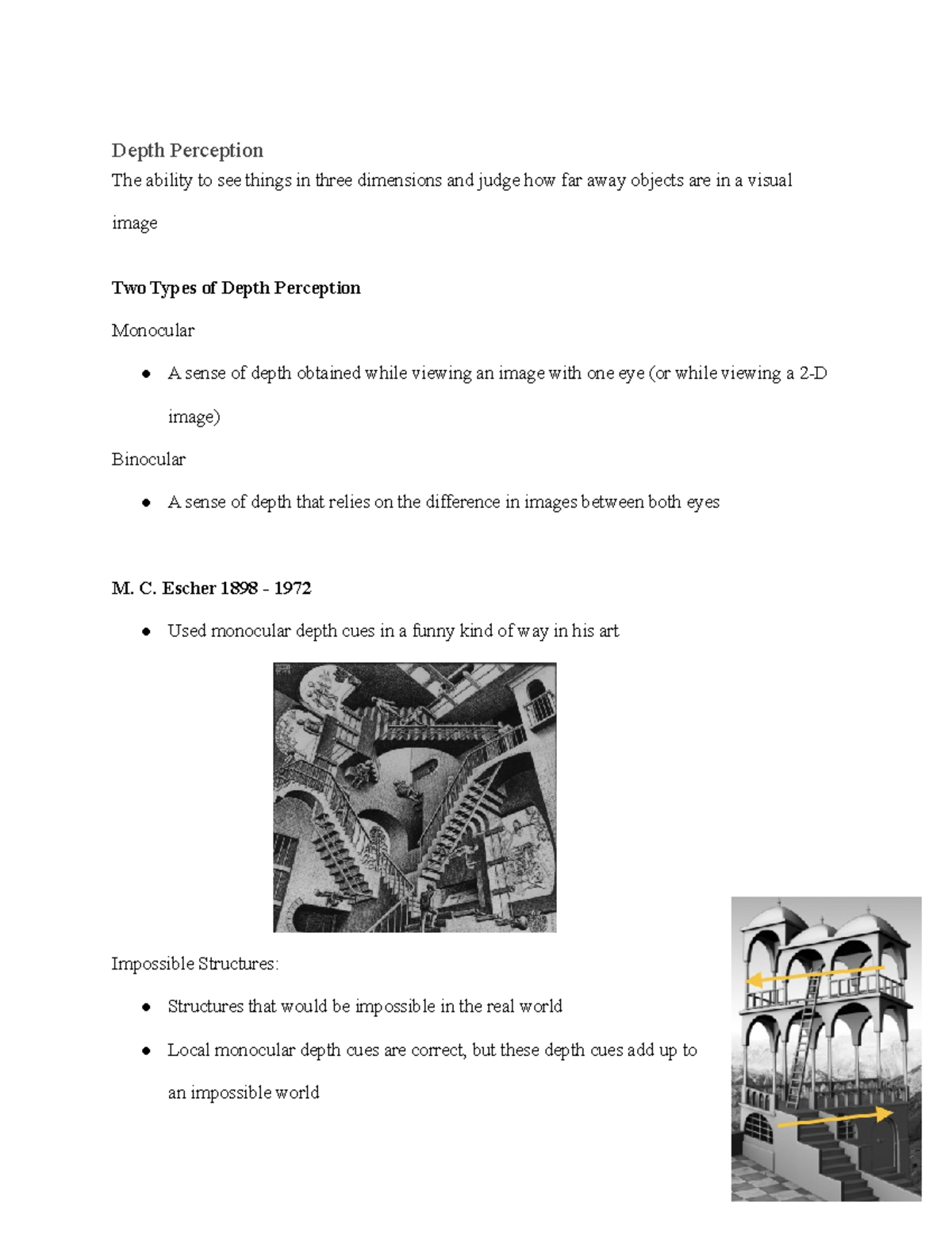 Monocular Depth - Depth Perception The ability to see things in three ...
