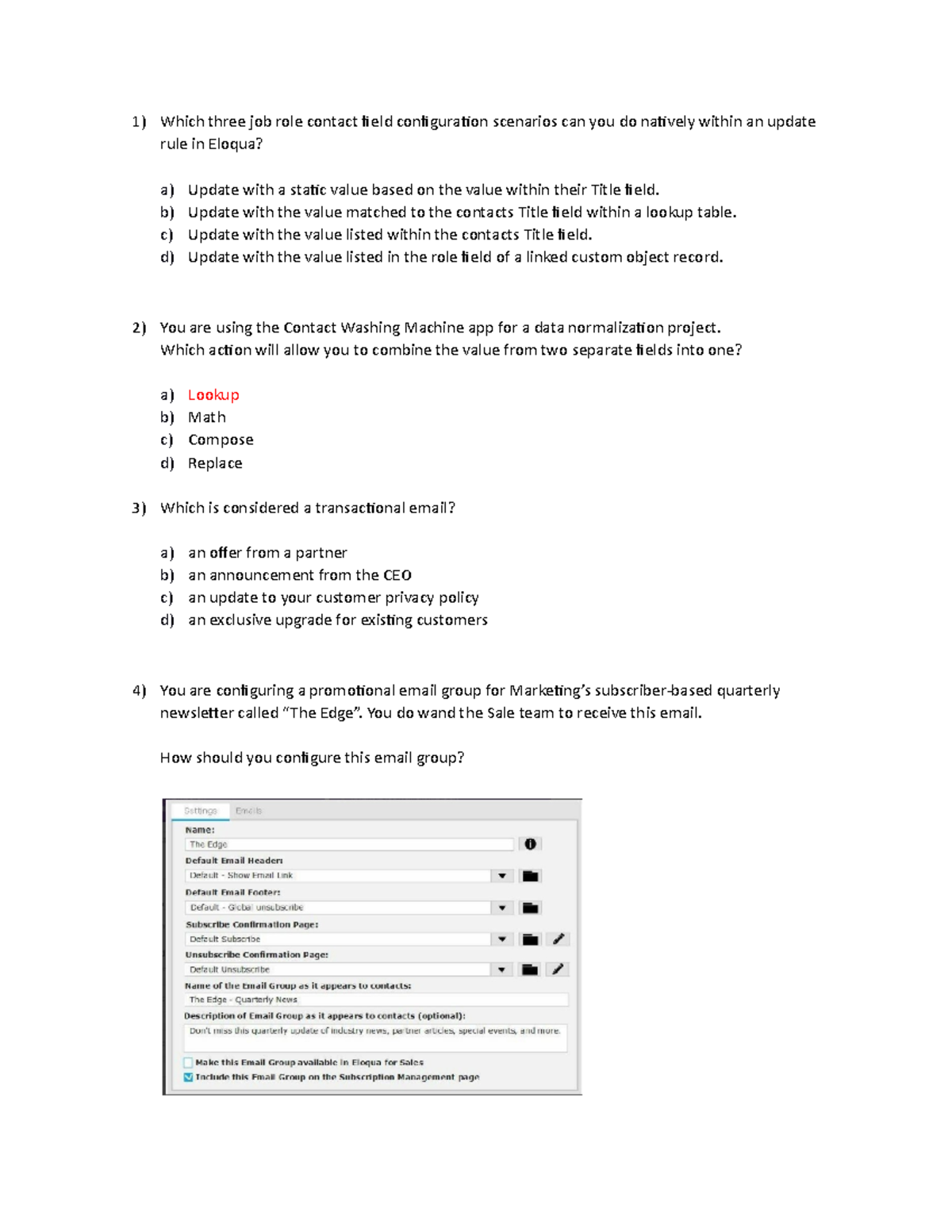 Eloqua Exam - Questions Overview and Key Concepts - Studocu