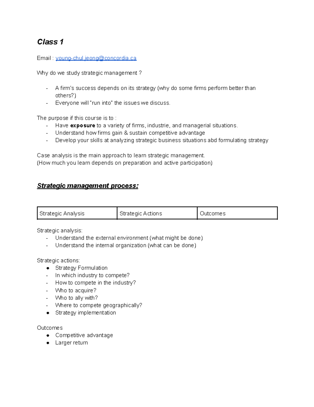 Comm 401 - Lecture Notes on Chapters 1-3: Strategic Management Insights ...