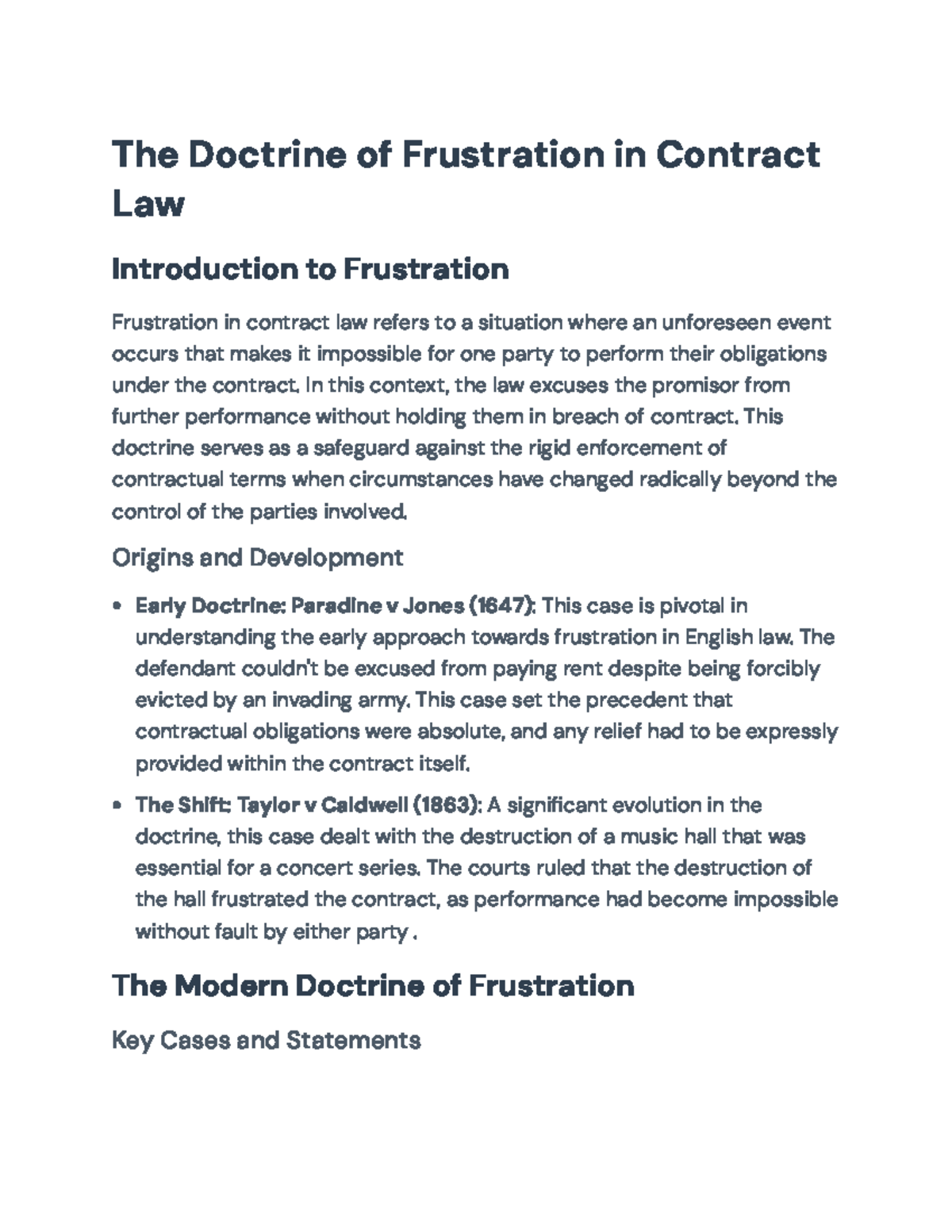 Doctrine of Frustration in Contract Law: Key Cases and Implications ...