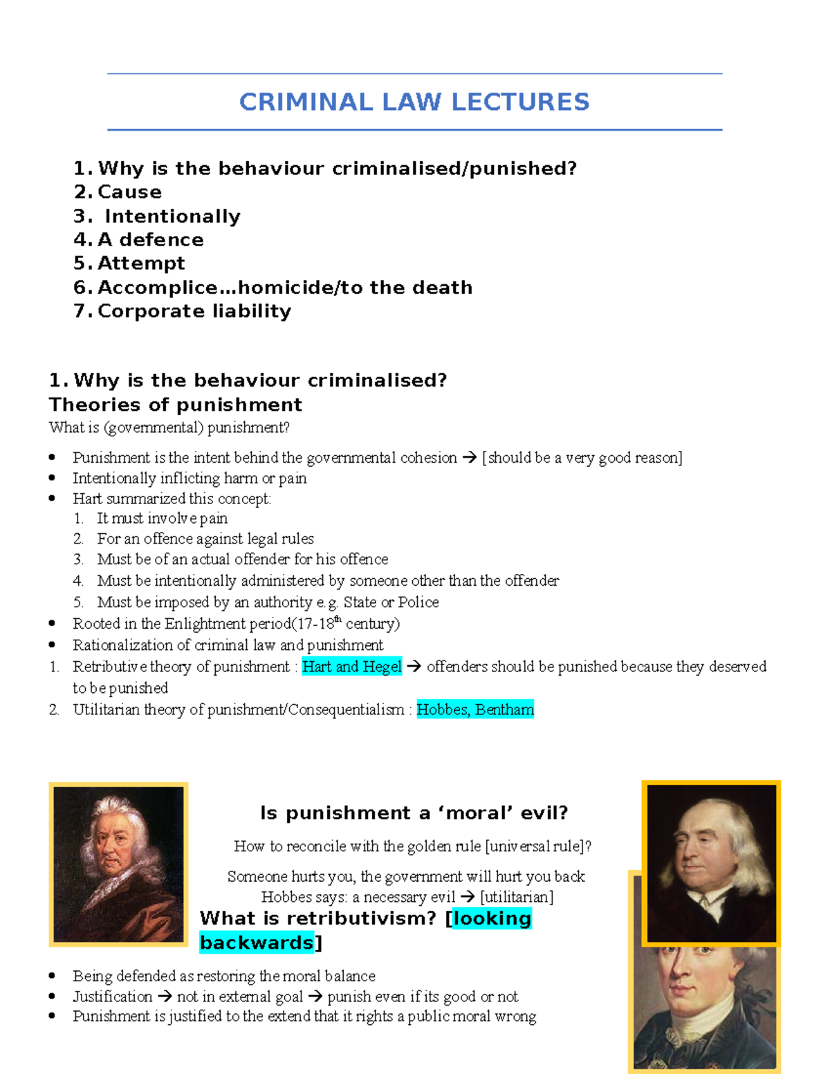 Criminal Law Lecture 1: Theories of Punishment and Principles of ...