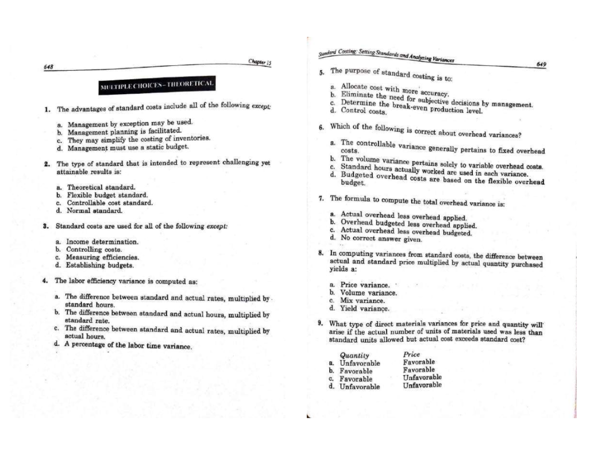 Standard Costing: Setting and Analyzing Variances - Chapter 12 Notes ...