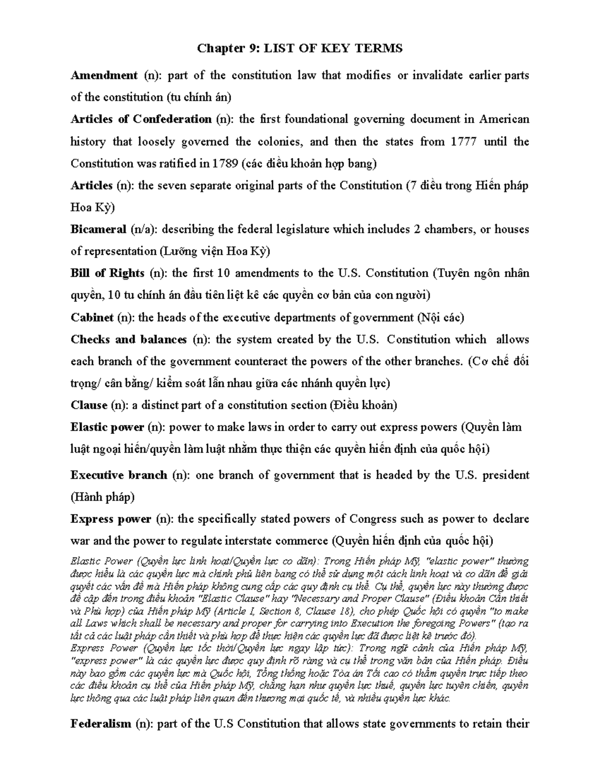 Chapter 9 list if key terms - Chapter 9: LIST OF KEY TERMS Amendment (n ...
