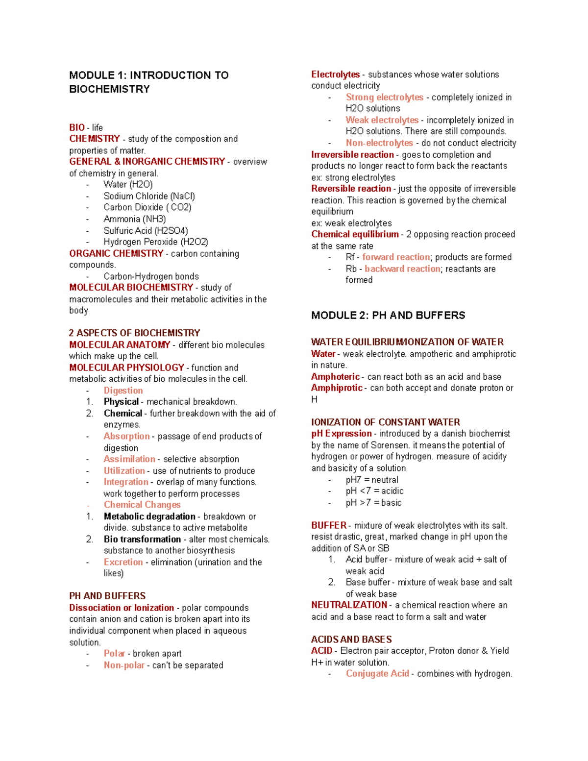Biochem 101: Comprehensive Review of Modules 1-3 on Acids, Bases, and ...