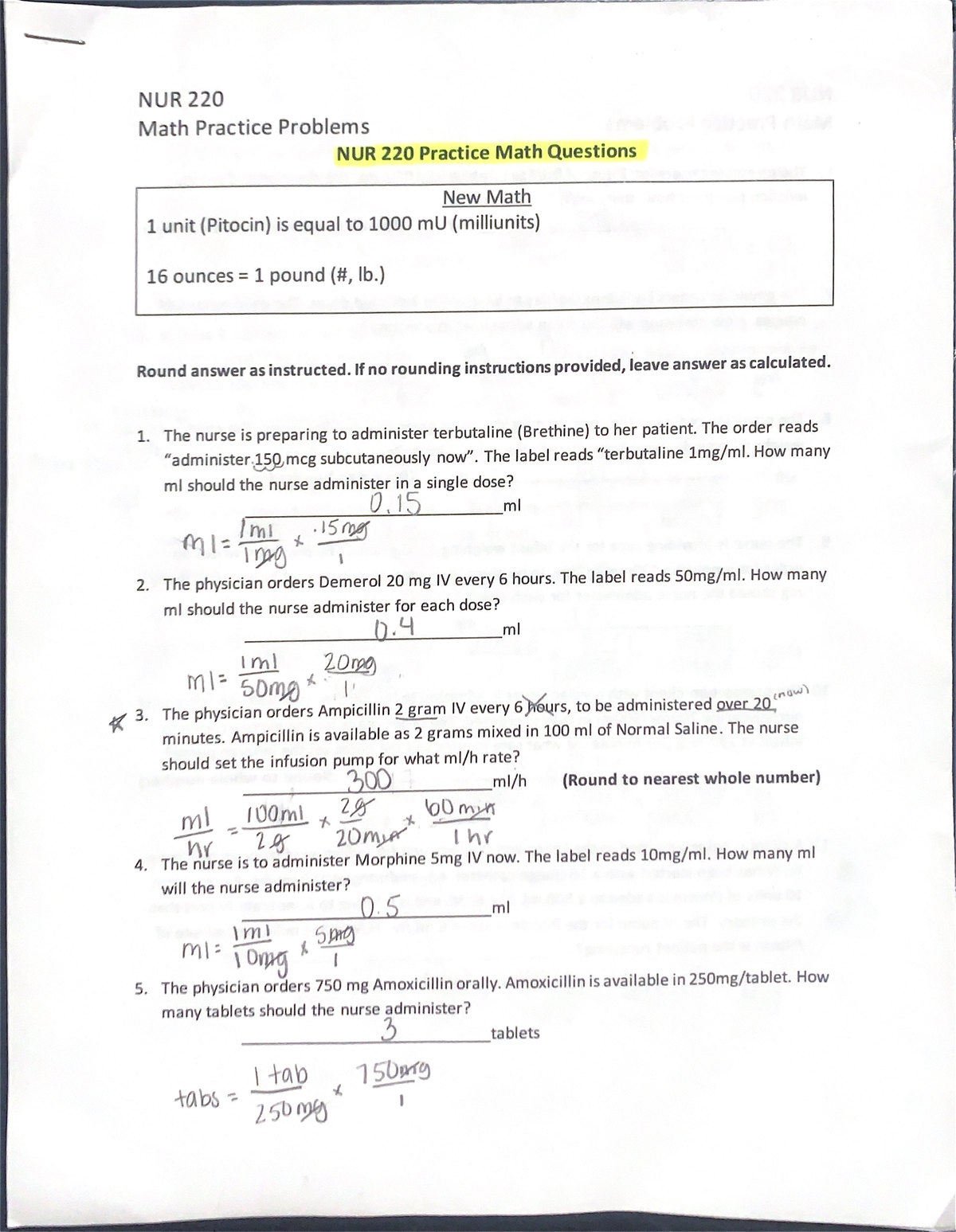 NUR 220 Final Exam Math Problems: Dosage Calculations Practice - Studocu