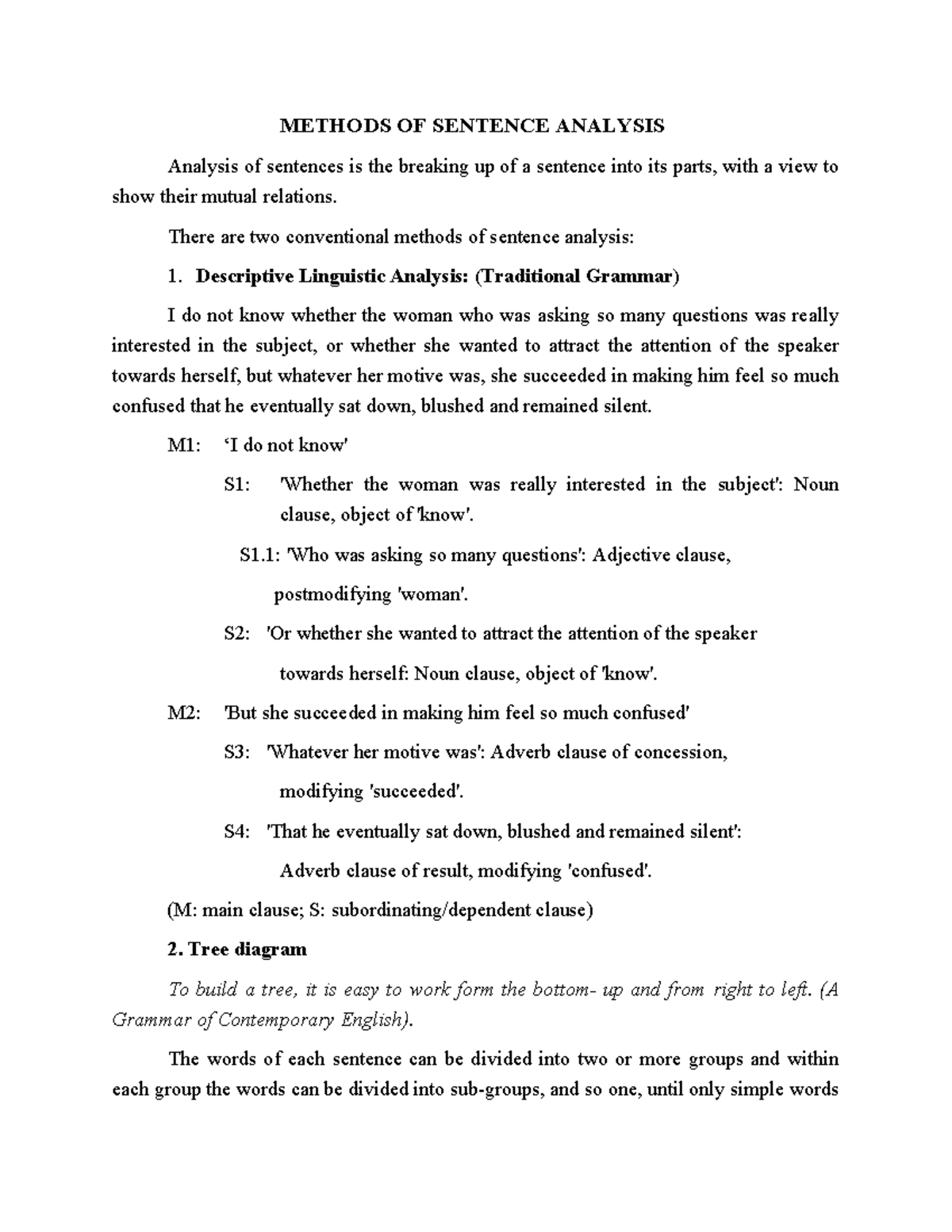METHODS OF SENTENCE ANALYSIS (ENG 101) - Studocu