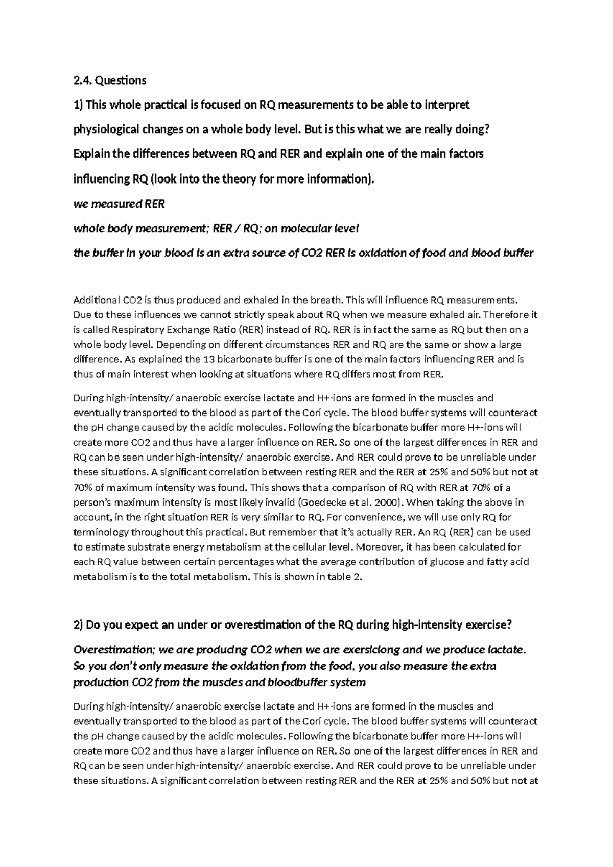 RER and RQ Measurement Analysis in Practical Exercise: RER 02-11 ...