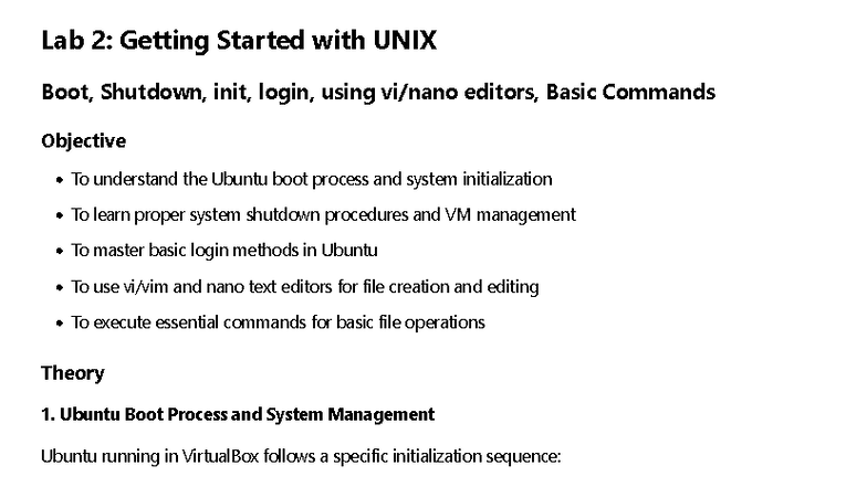 Lab 2: Getting Started with UNIX - Boot, Shutdown, Editors & Commands ...