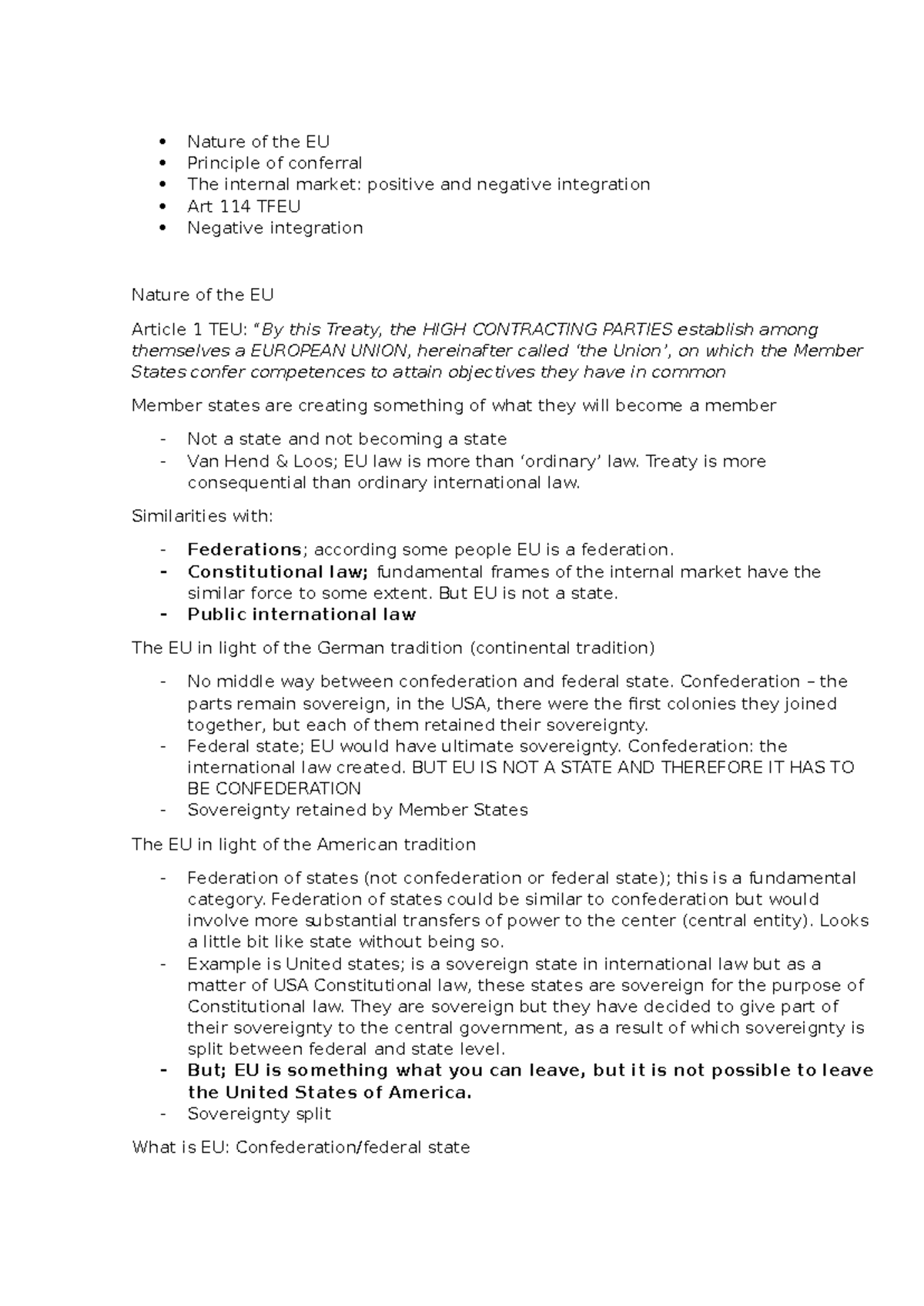 Lecture 1A - EU Nature, Principle of Conferral & Internal Market Notes ...