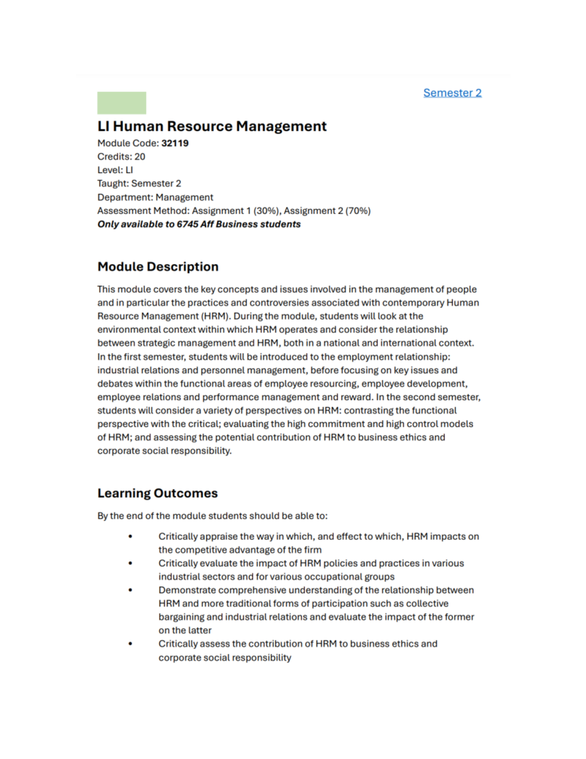 LI Human Resource Management Overview - Module 32119 - Studocu