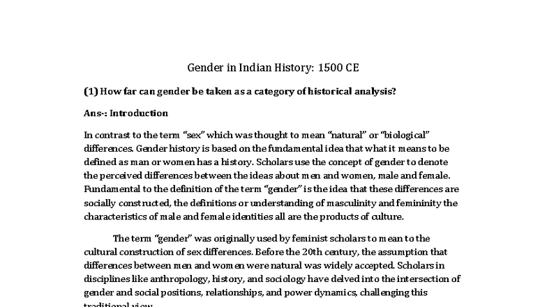 Gender in Indian History: Analyzing Historical Perspectives (1) - Studocu