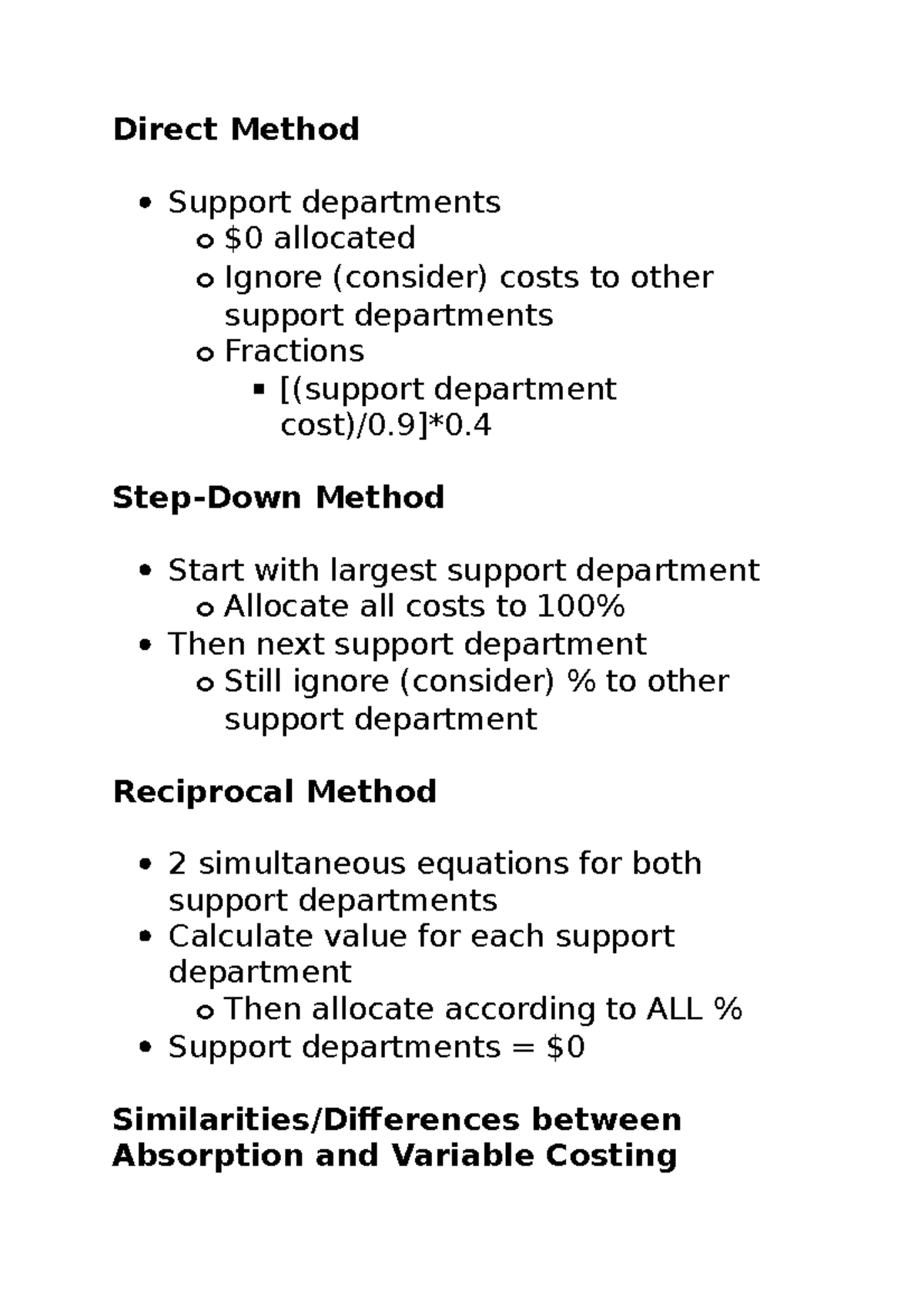 Cost Allocation Methods and Inventory Valuation - Final Exam Review ...