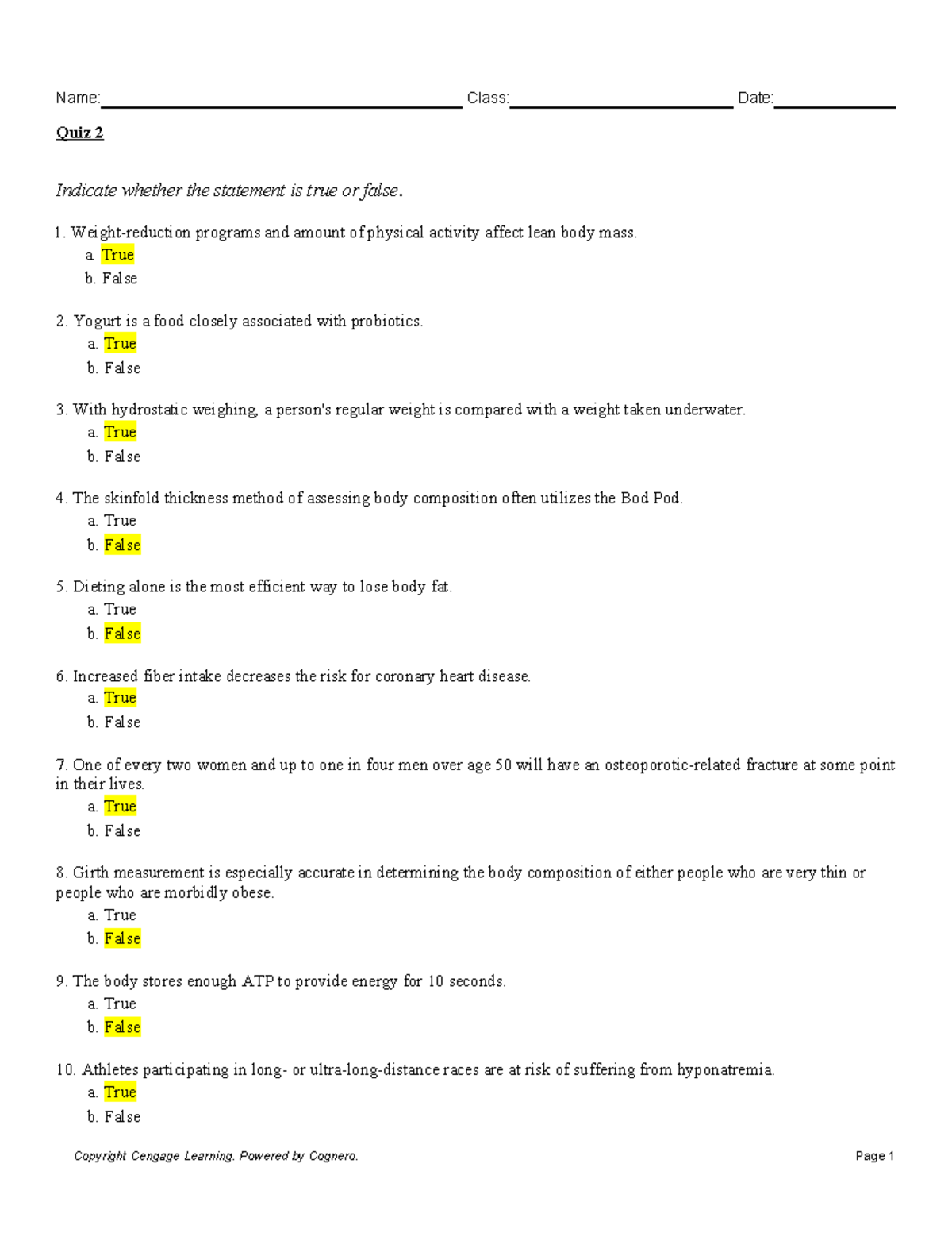 Quiz 2: Health and Nutrition Questions & Answers - Studocu