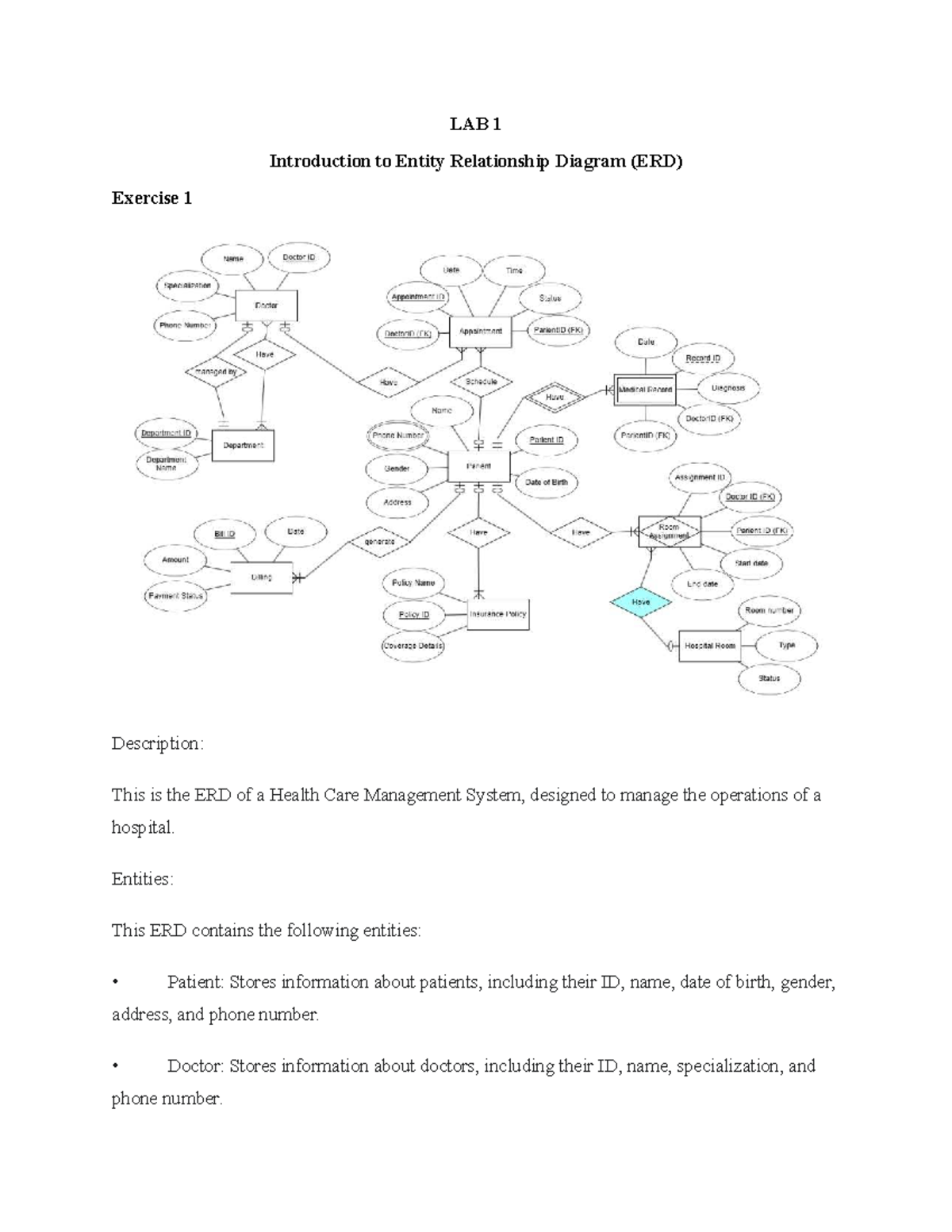 LAB 1: ERD for Health Care & E-Commerce Systems (ITITIU22111) - Document Preview