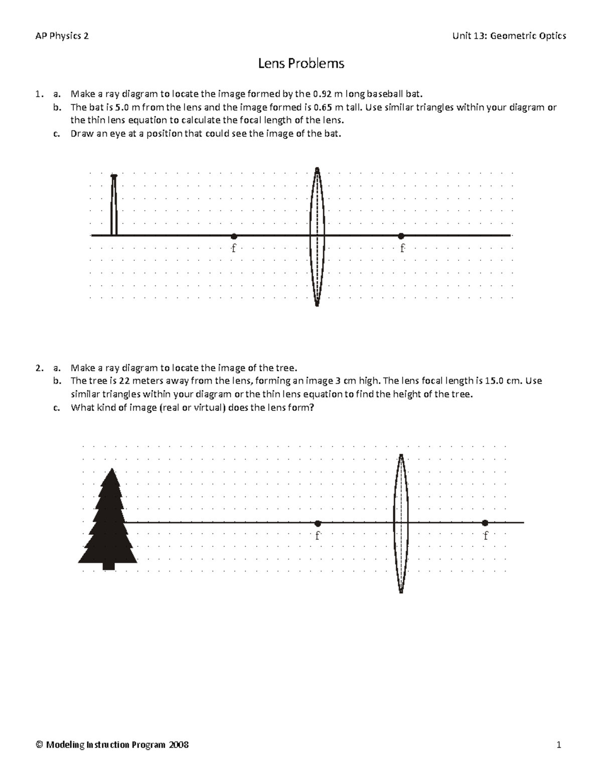AP Physics 2 Final Exam: Lens Problems in Geometric Optics - Studocu