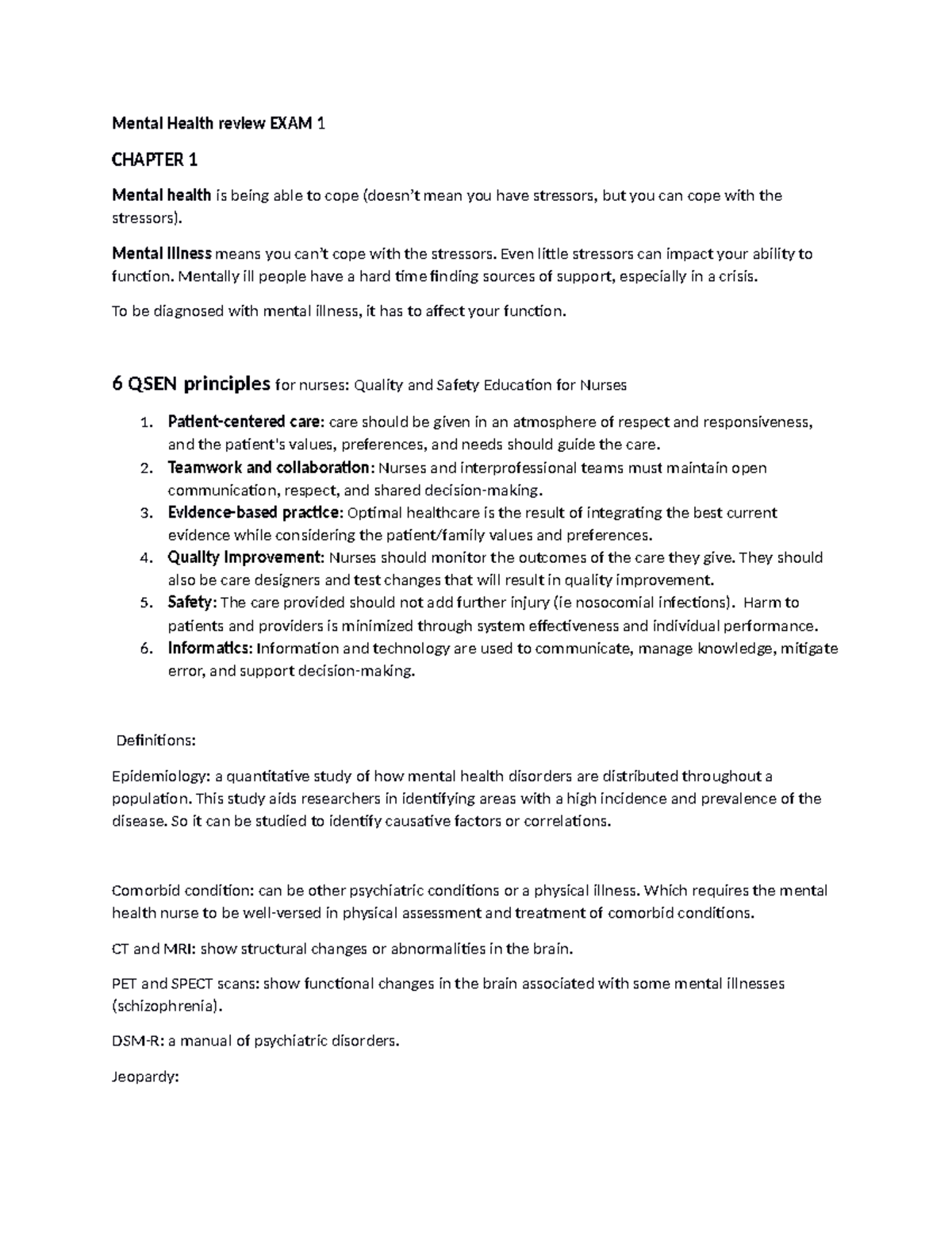 Mental Health Study Guide: Exam 1 Review Notes for Nursing Students ...