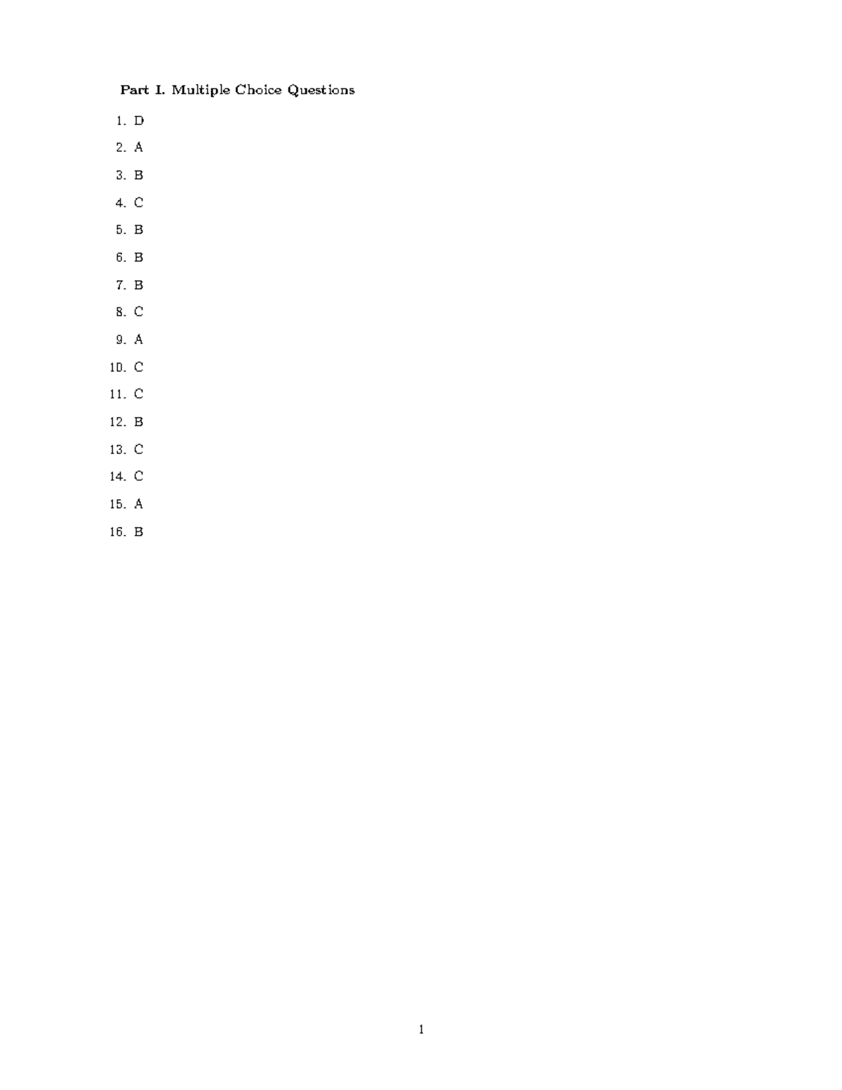 Sol17 - Practice Midterm 1027 - Part I. Multiple Choice Questions D A B ...