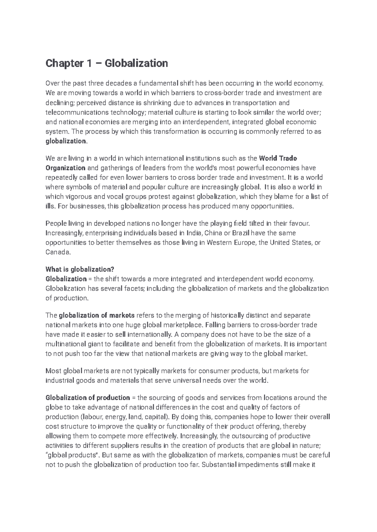 IB MID - Chapter 1 Summary: Understanding Globalization Dynamics ...