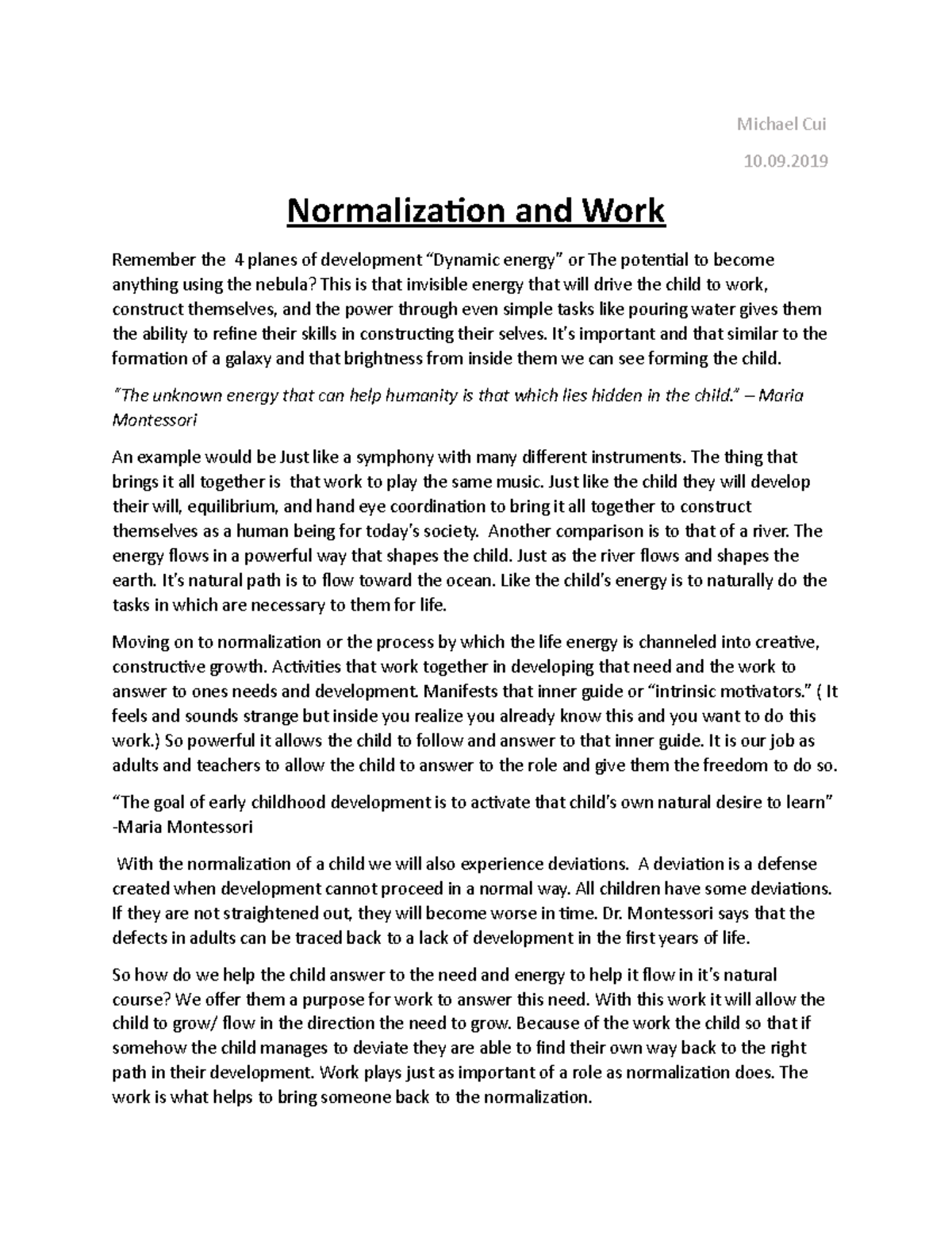 Normalization and Work: Understanding Child Development Dynamics - Studocu