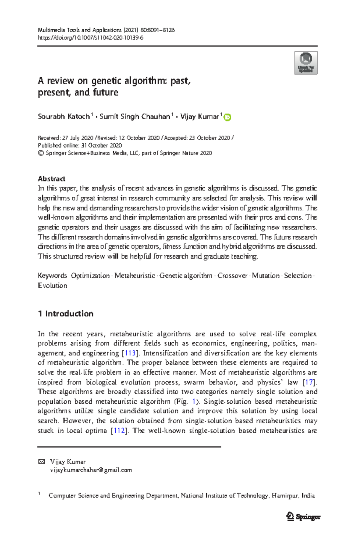 GA - Review of Genetic Algorithms: Advances, Applications, and Future ...
