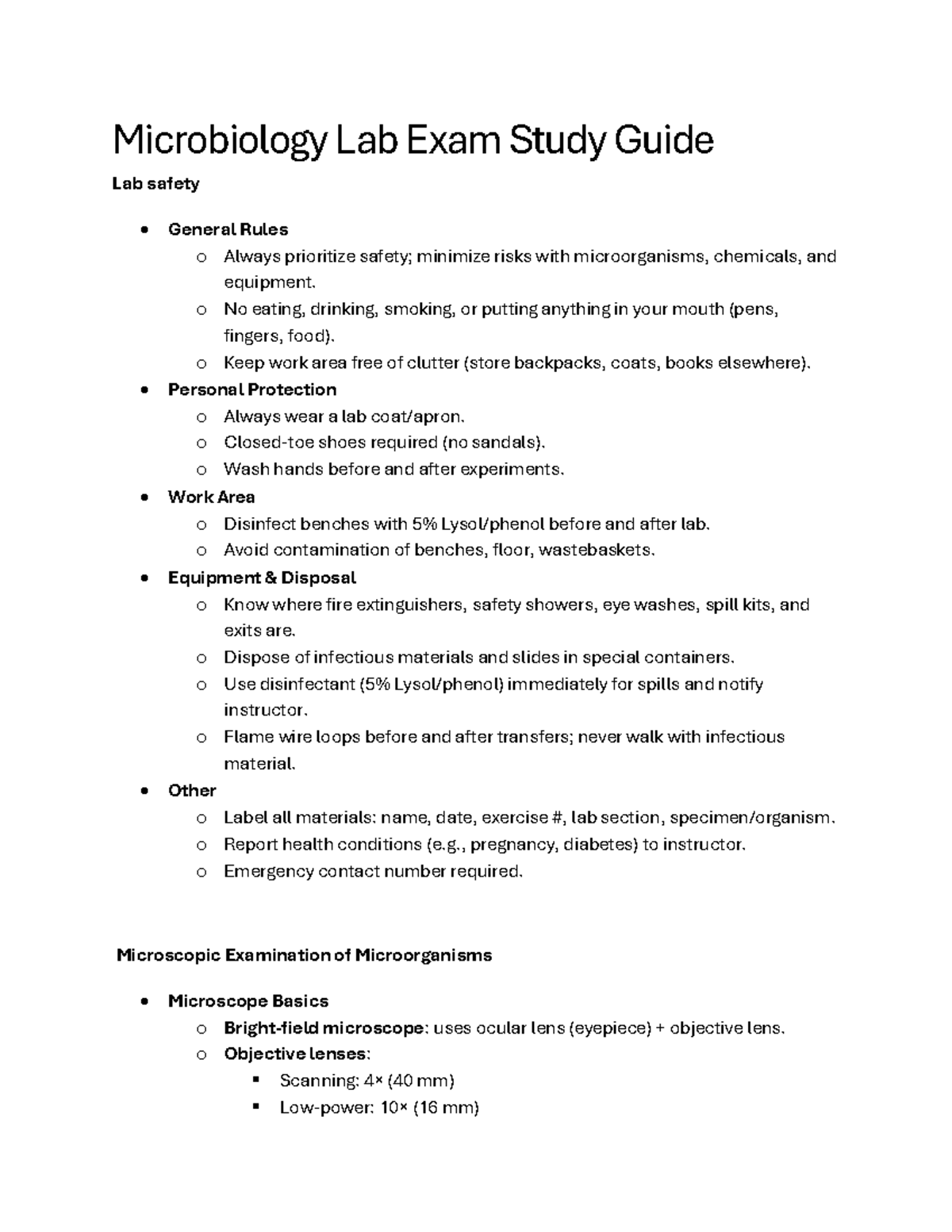 Microbiology Lab Exam Study Guide: Aseptic Techniques & Staining ...