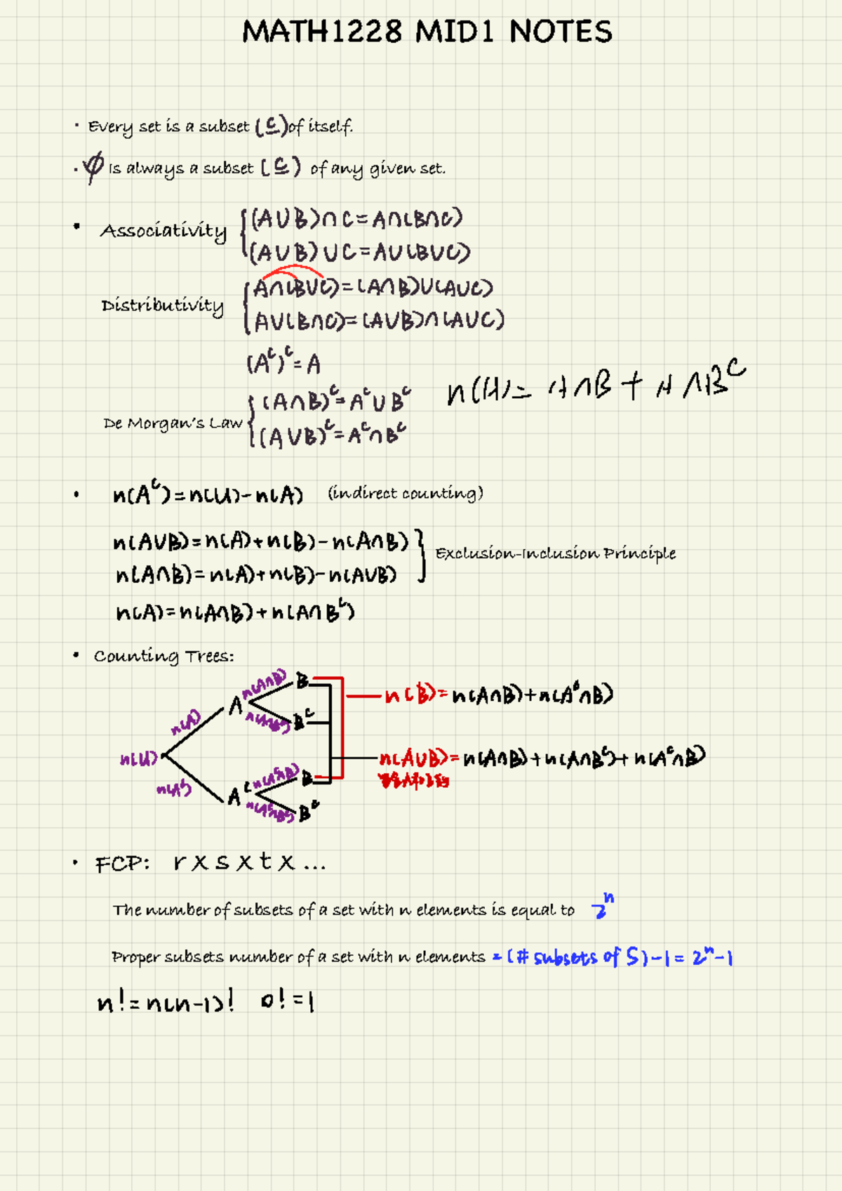 MATH1228 Midterm 1 Study Notes: Sets, Permutations, and Probability ...