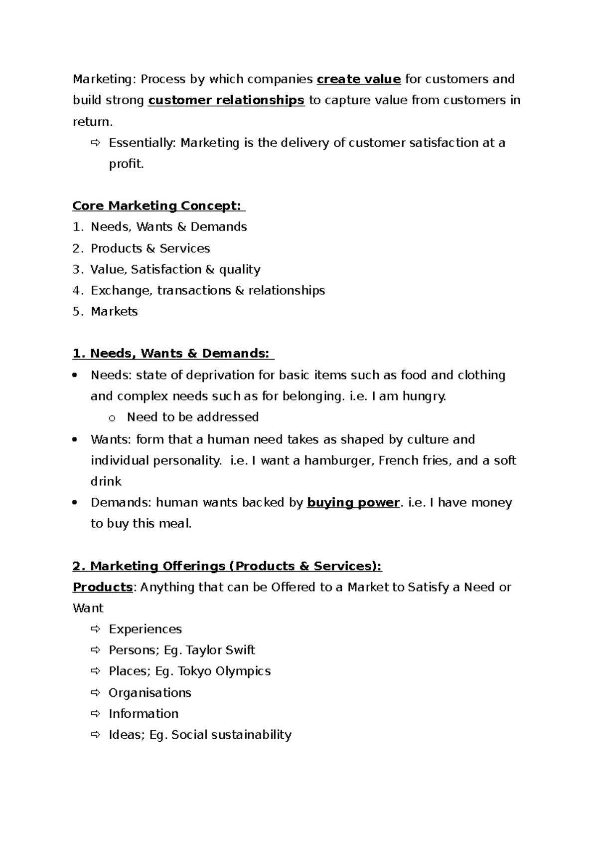 MKT101 Week 1 Lecture Notes: Core Concepts & Marketing Management - Studocu