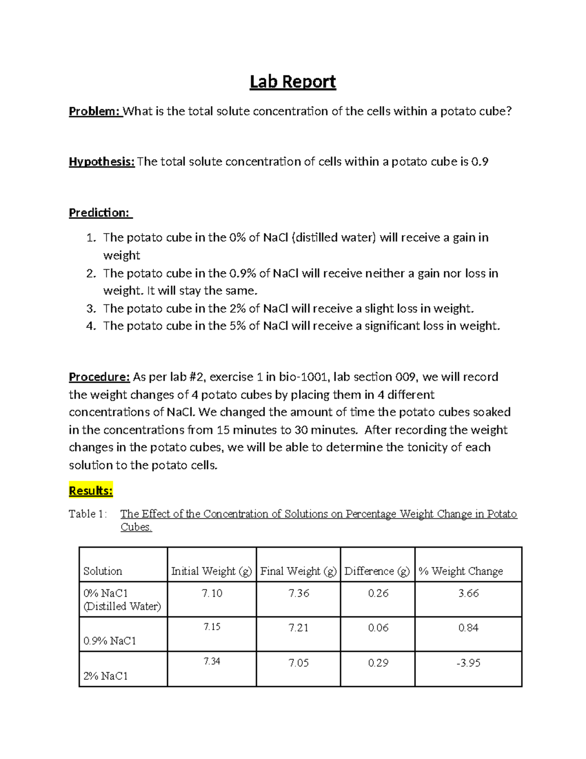 B1001 Lab 3 table for each bench 1 WORD - Lab Report Problem: What is ...