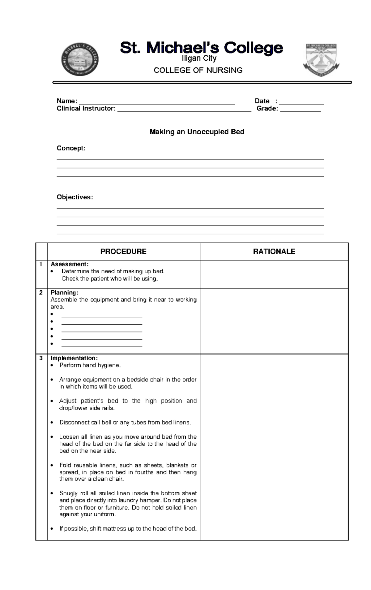 BED- Making - note - Name ...