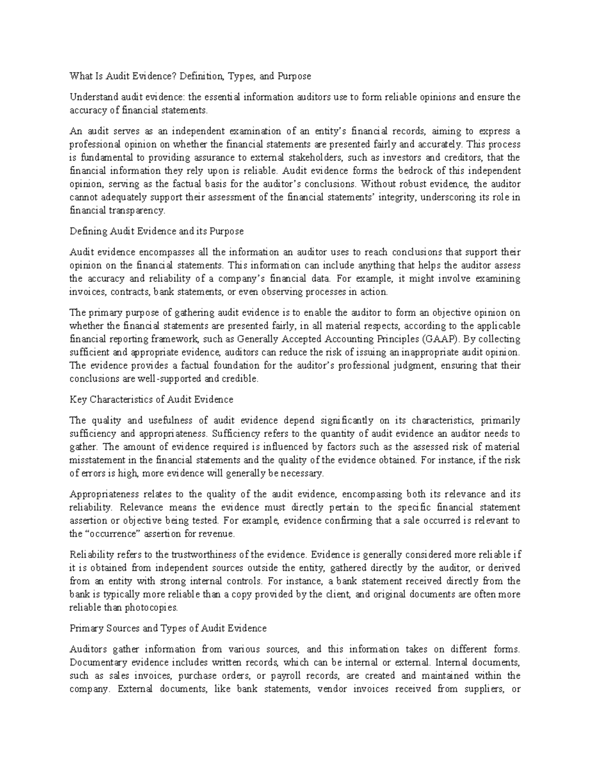 What Is Audit Evidence? ISA Notes on Types and Purpose - Studocu